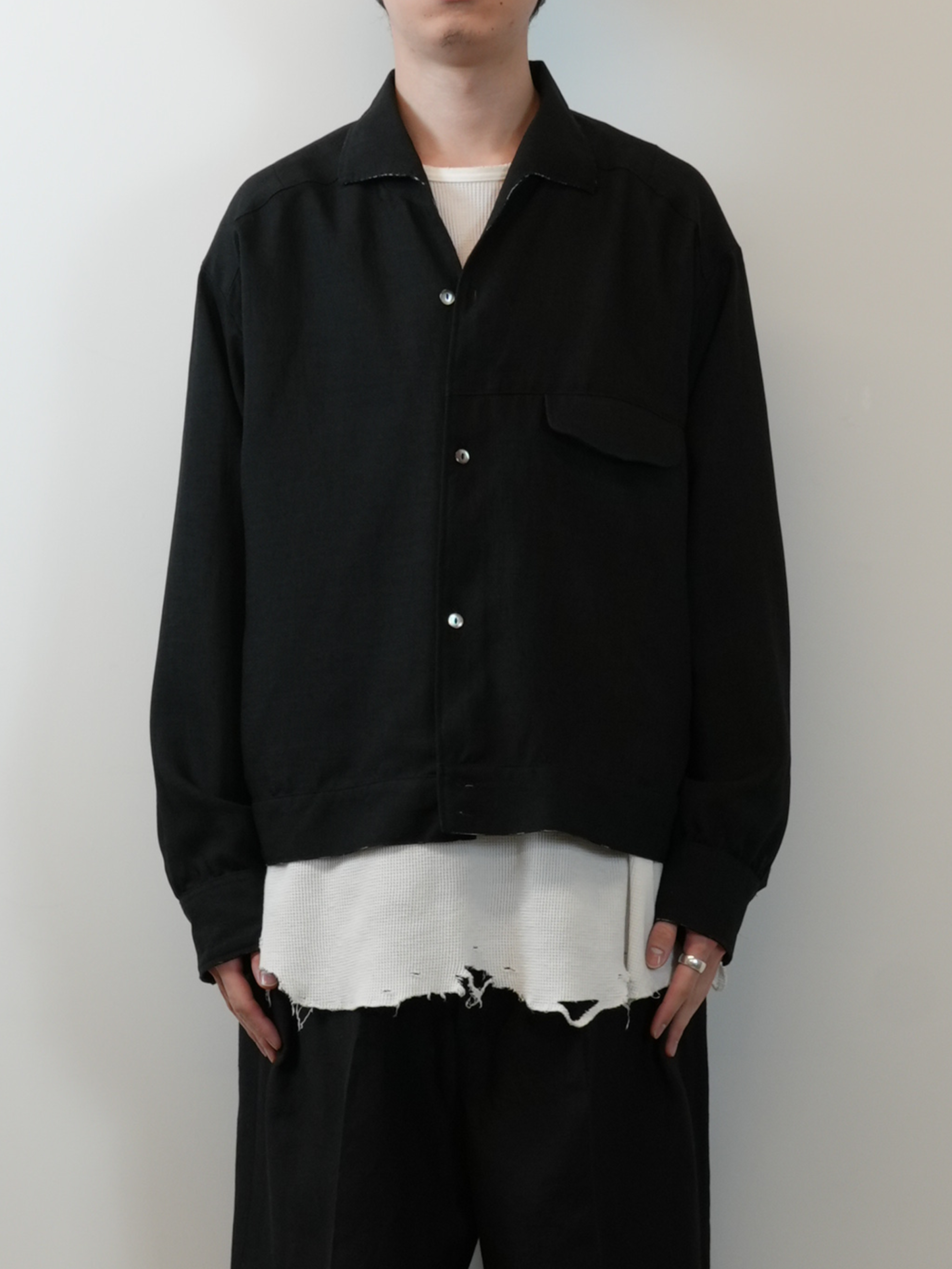 MELANGE OPEN COLLAR SHIRT(BLACK)