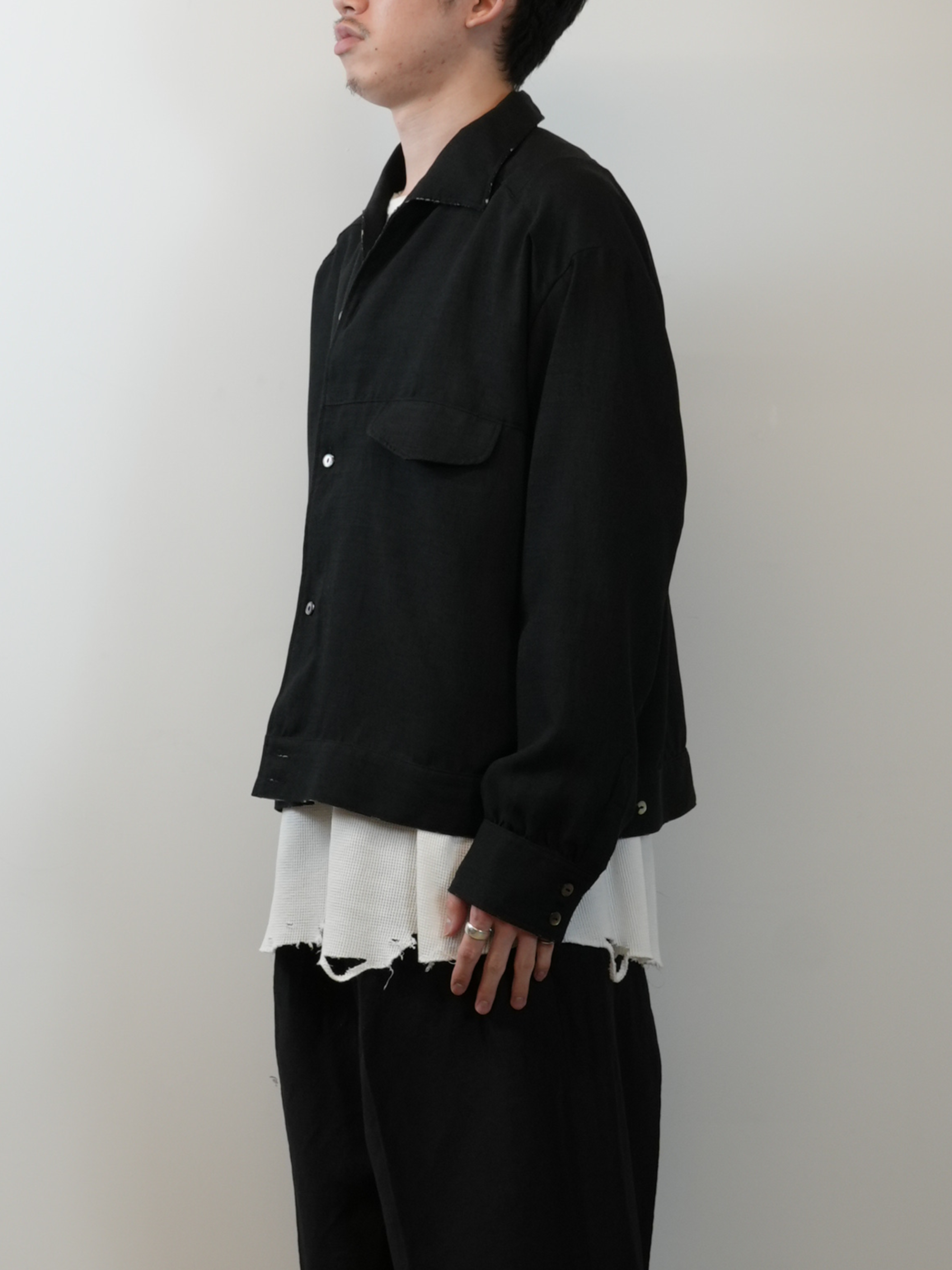 MELANGE OPEN COLLAR SHIRT(BLACK)