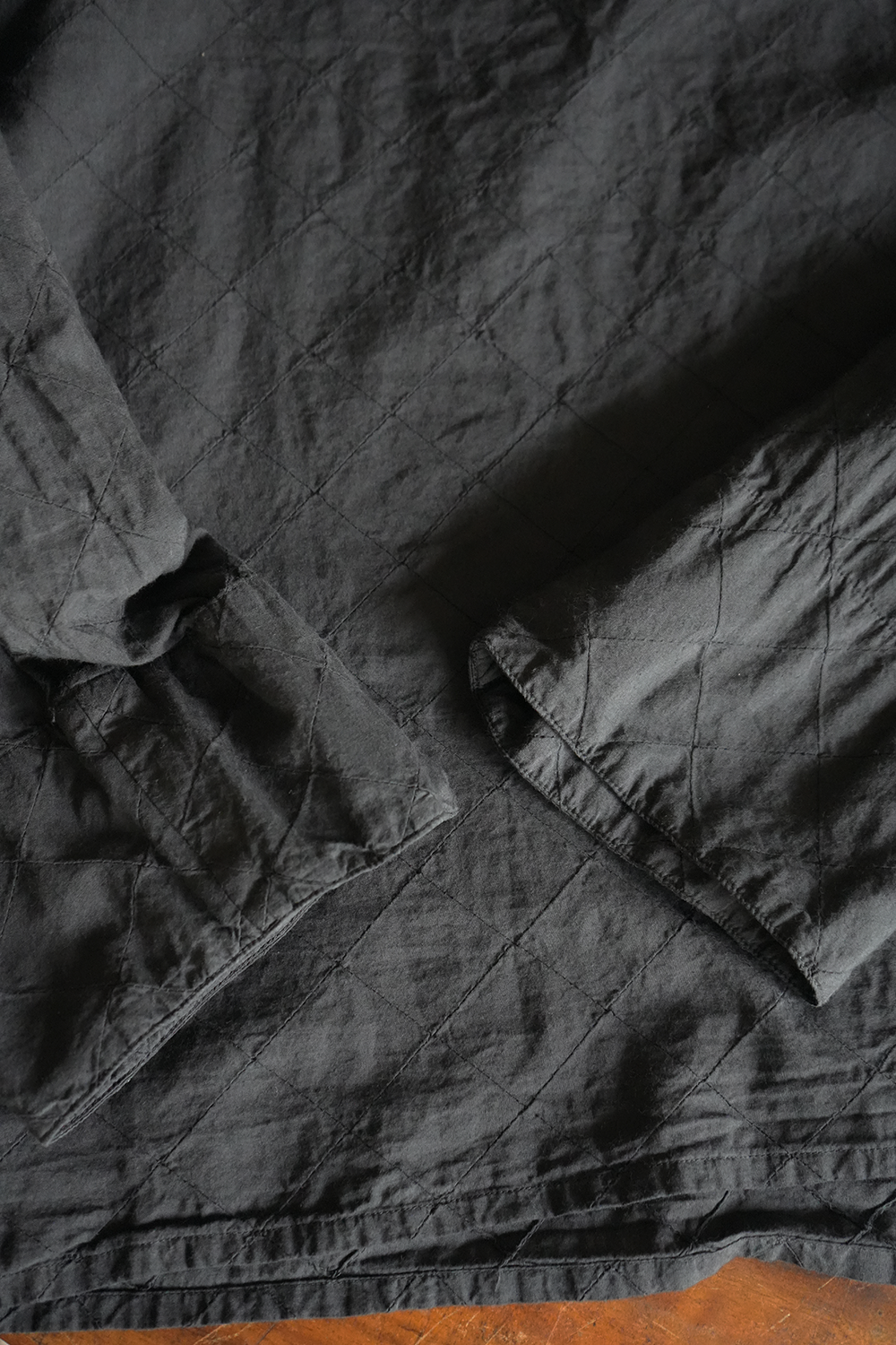 India Fabric Overdyed Smock Shirt(BLACK)