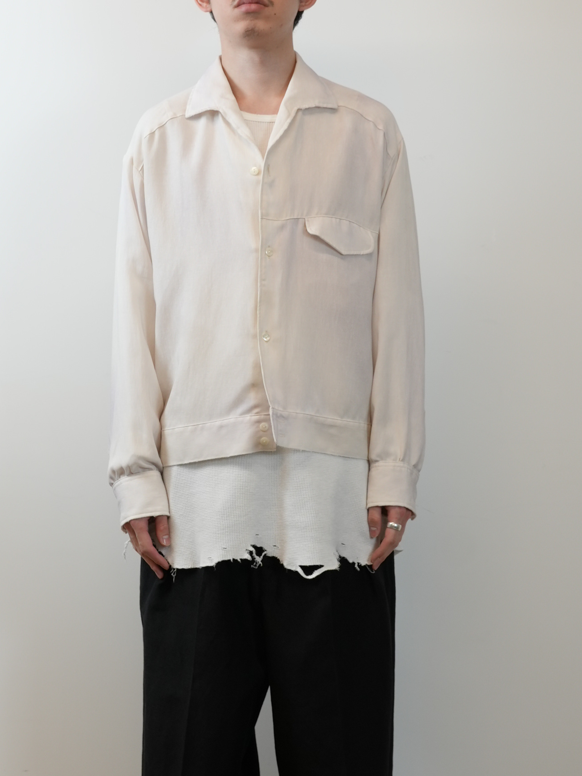 MELANGE OPEN COLLAR SHIRT(WHITE)