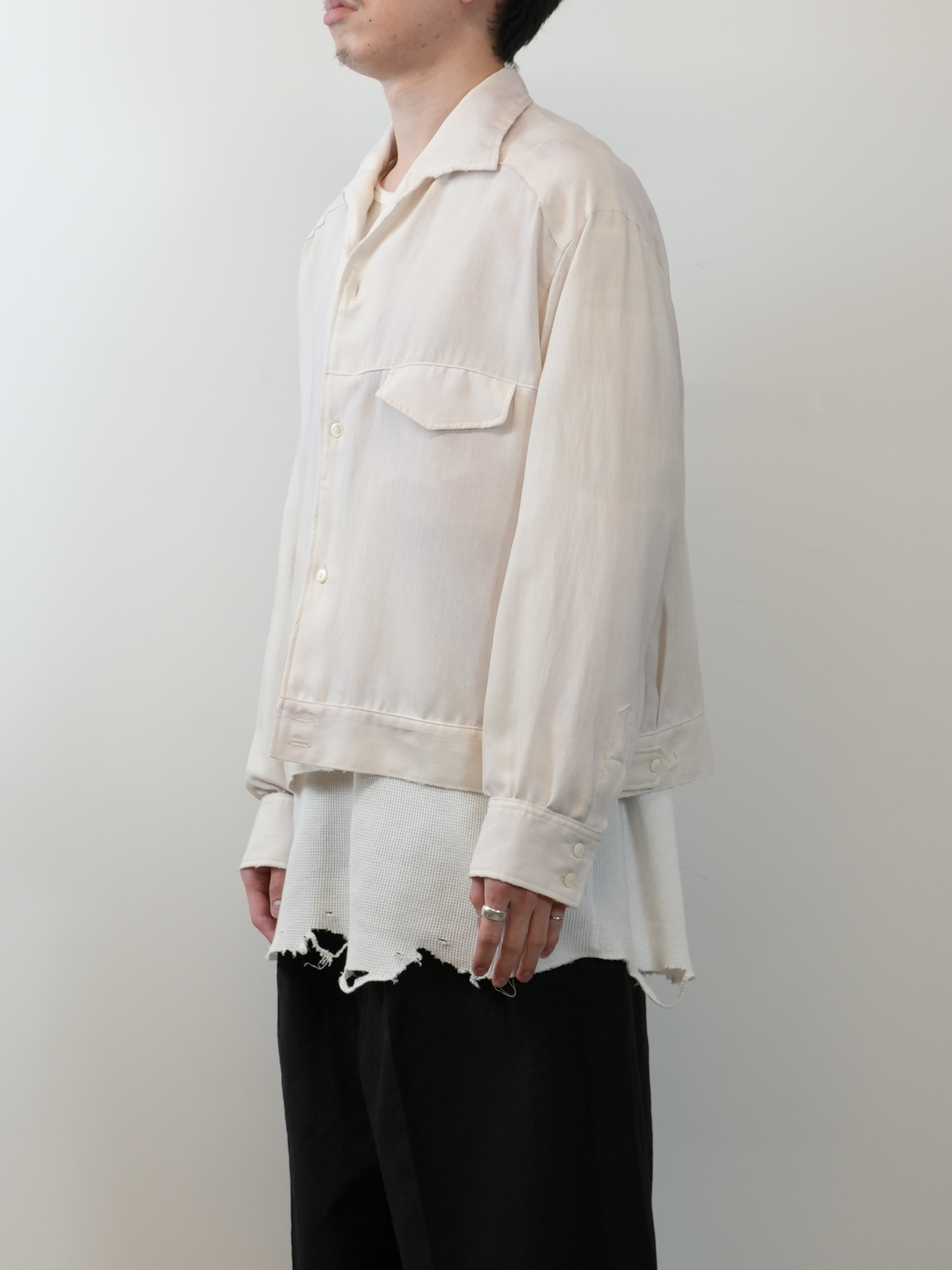 MELANGE OPEN COLLAR SHIRT(WHITE)