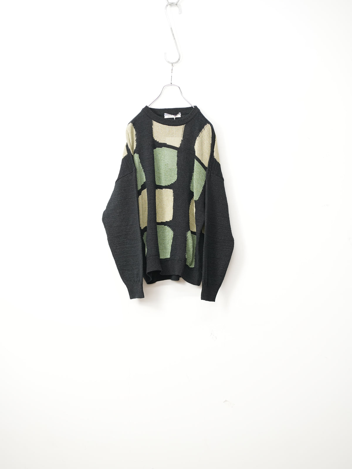 WASHI PAPER PATCHWORK SWEATER(Black with Sauge/ Light khaki patch)