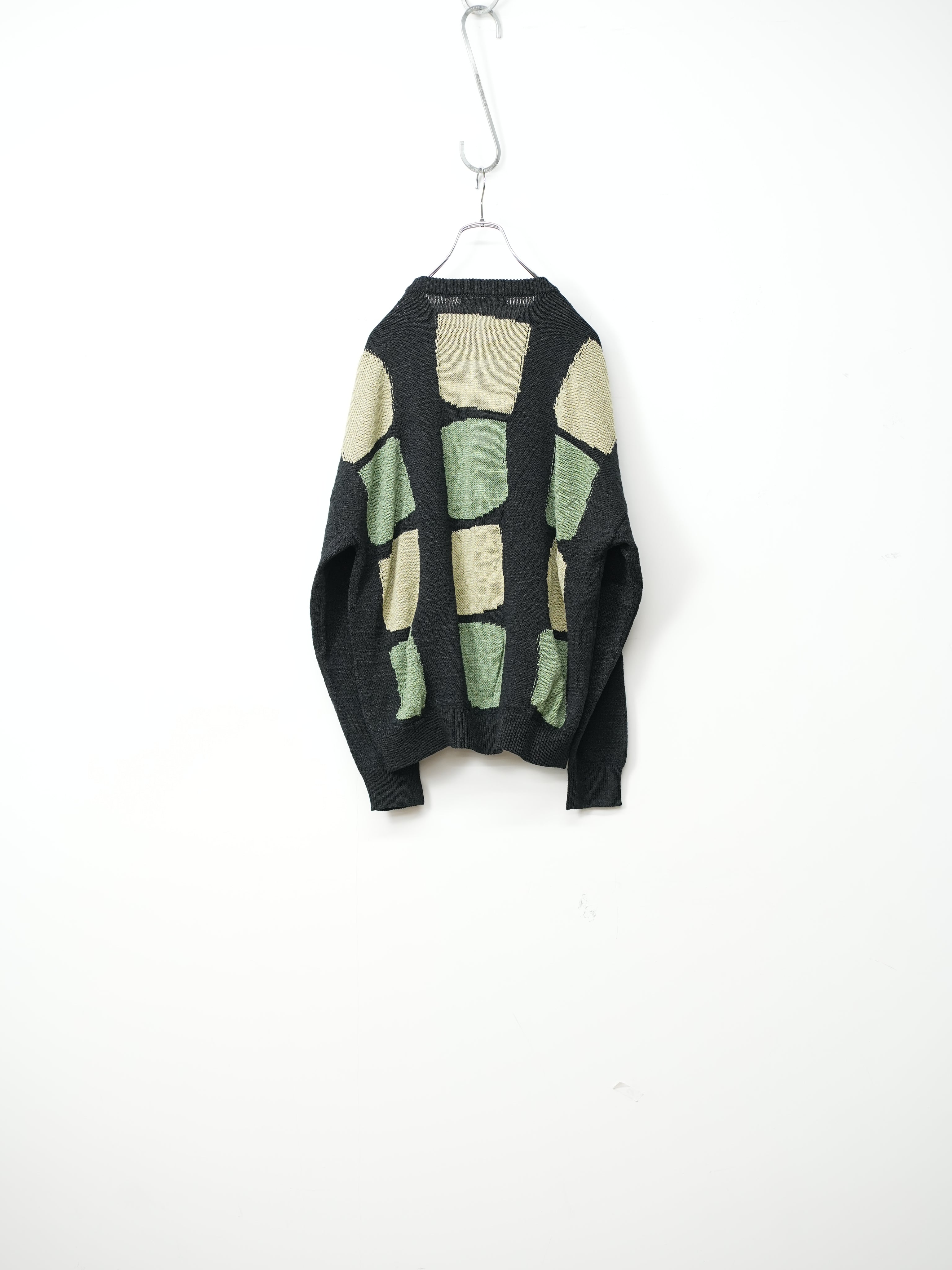 WASHI PAPER PATCHWORK SWEATER(Black with Sauge/ Light khaki patch)