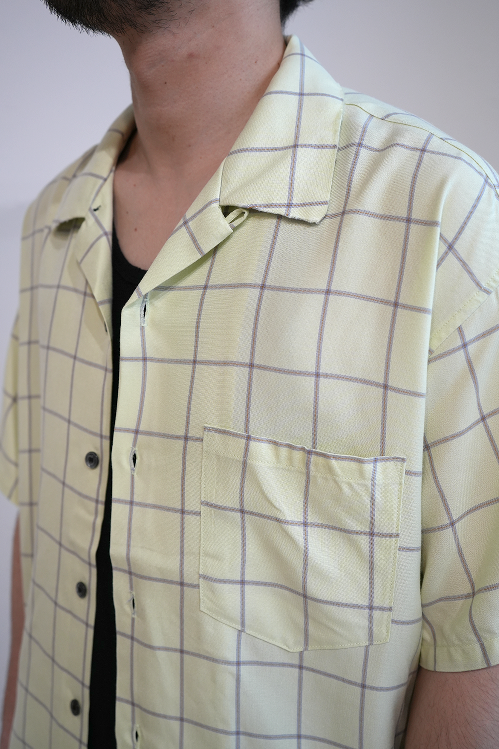 [30%OFF]RAYON CHECK OPEN COLLAR SS SHIRT(MINT)