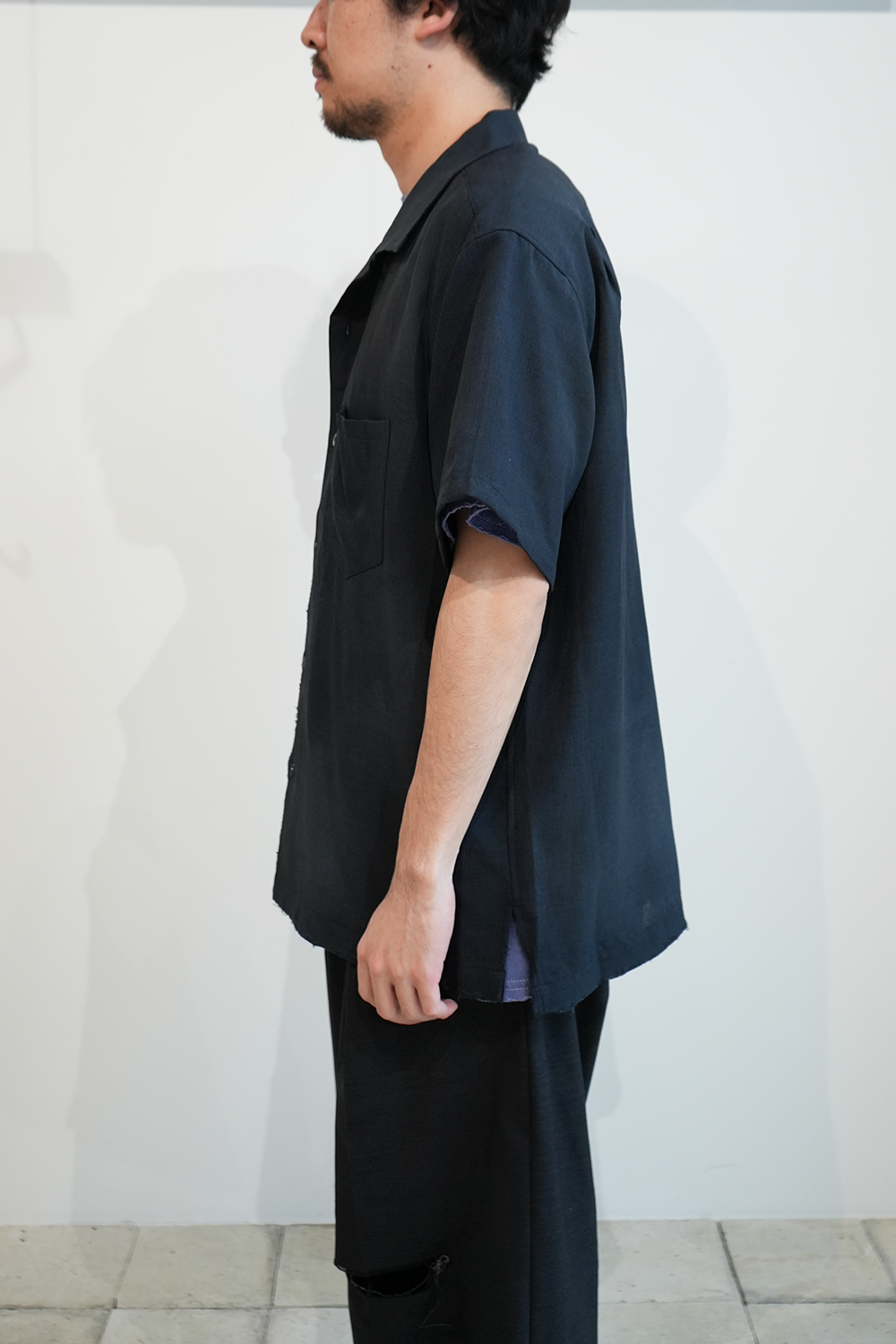 MELANGE OPEN COLLAR SS SHIRT(NAVY)