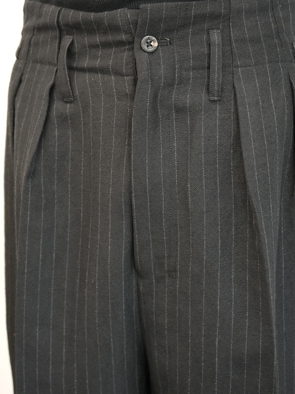 STRIPE WOOL WIDE SLACKS(BLACK)