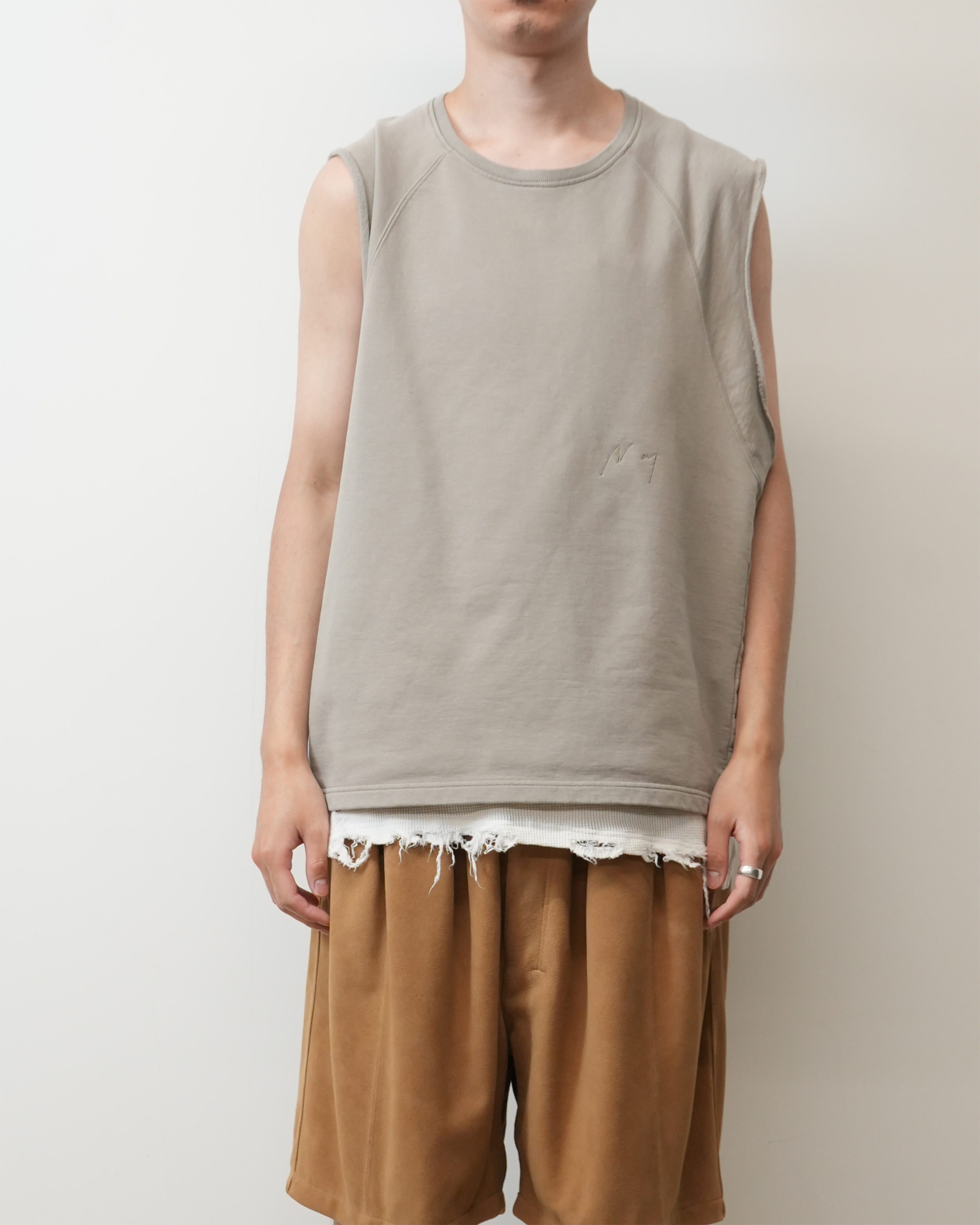 FADED SLEEVELESS T-SHIRT(BEIGE)