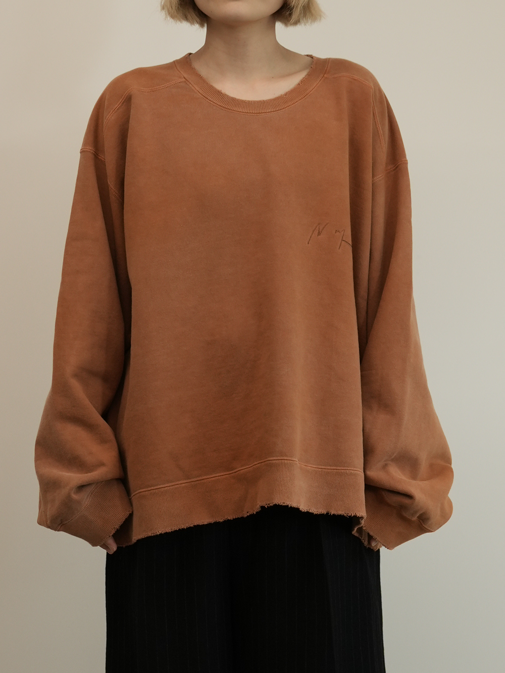 EMBROIDERY UNEVEN OVER SWEAT SHIRT(TERRACOTTA)