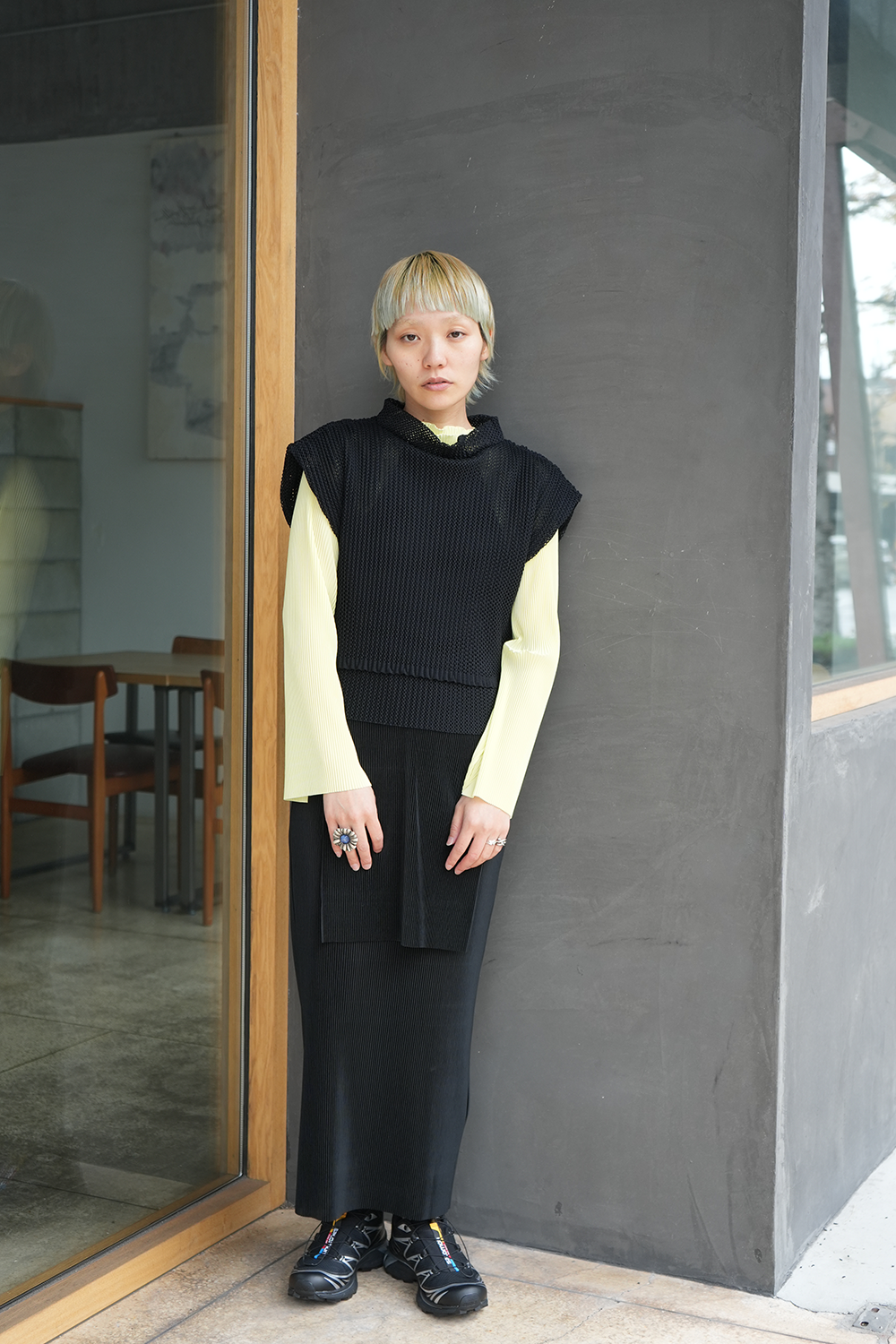 [40%OFF]LAYER PULLOVER/Knitlike Lace Pleats(BLACK)