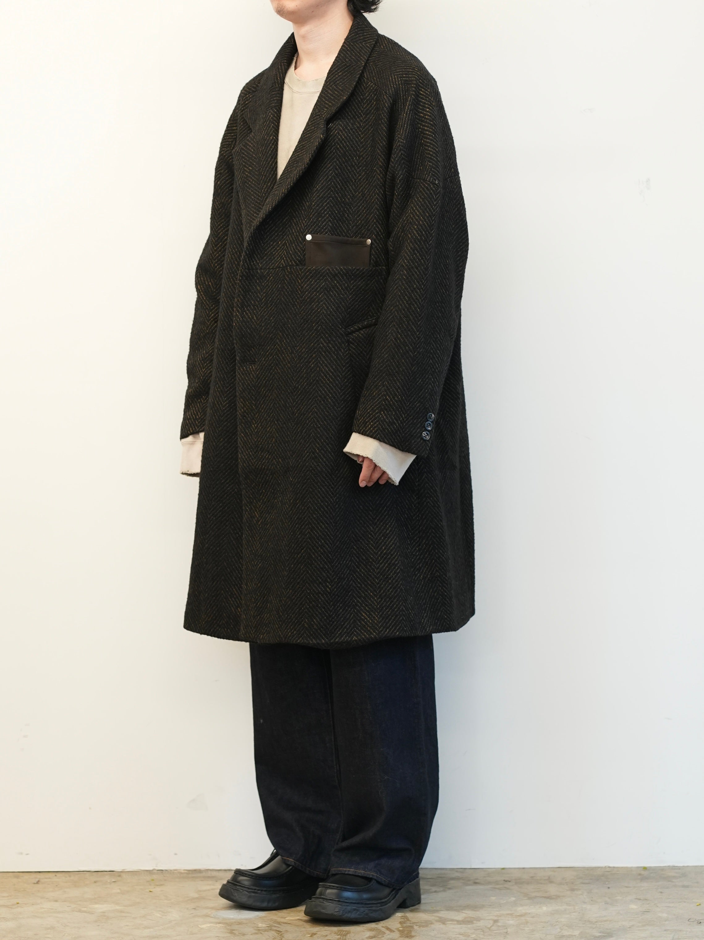 SEMI-DOUBLE CHESTER COAT(BROWN×BLACK)
