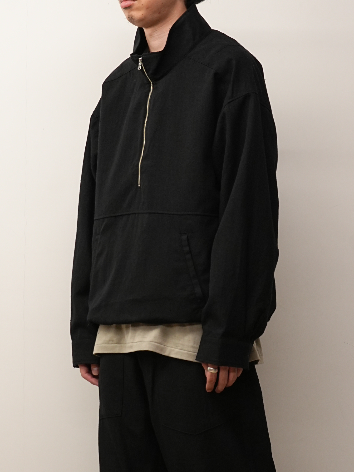 WOOL HALF ZIP PULL OVER SHIRT(BLACK)