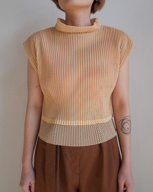 LAYER PULLOVER/Knitlike Lace Pleats(YELLOW)