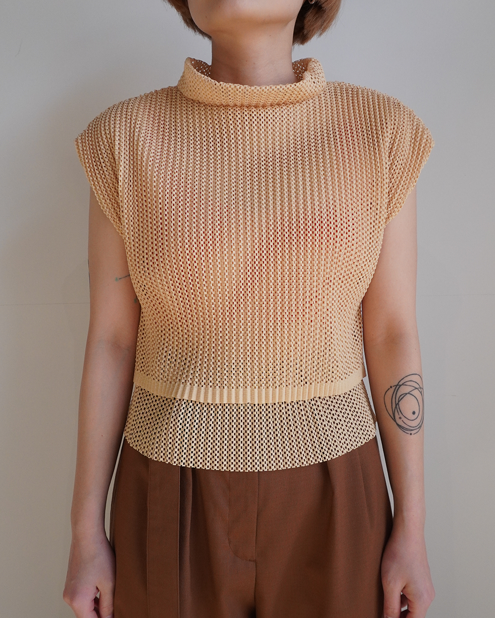 [40%OFF]LAYER PULLOVER/Knitlike Lace Pleats(YELLOW)