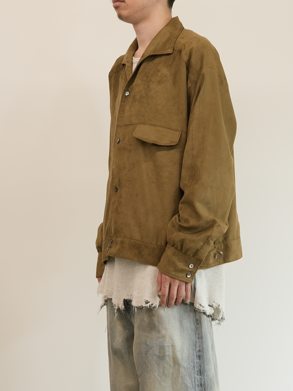 VEGAN SUEDE SHIRT JACKET(KHAKI)