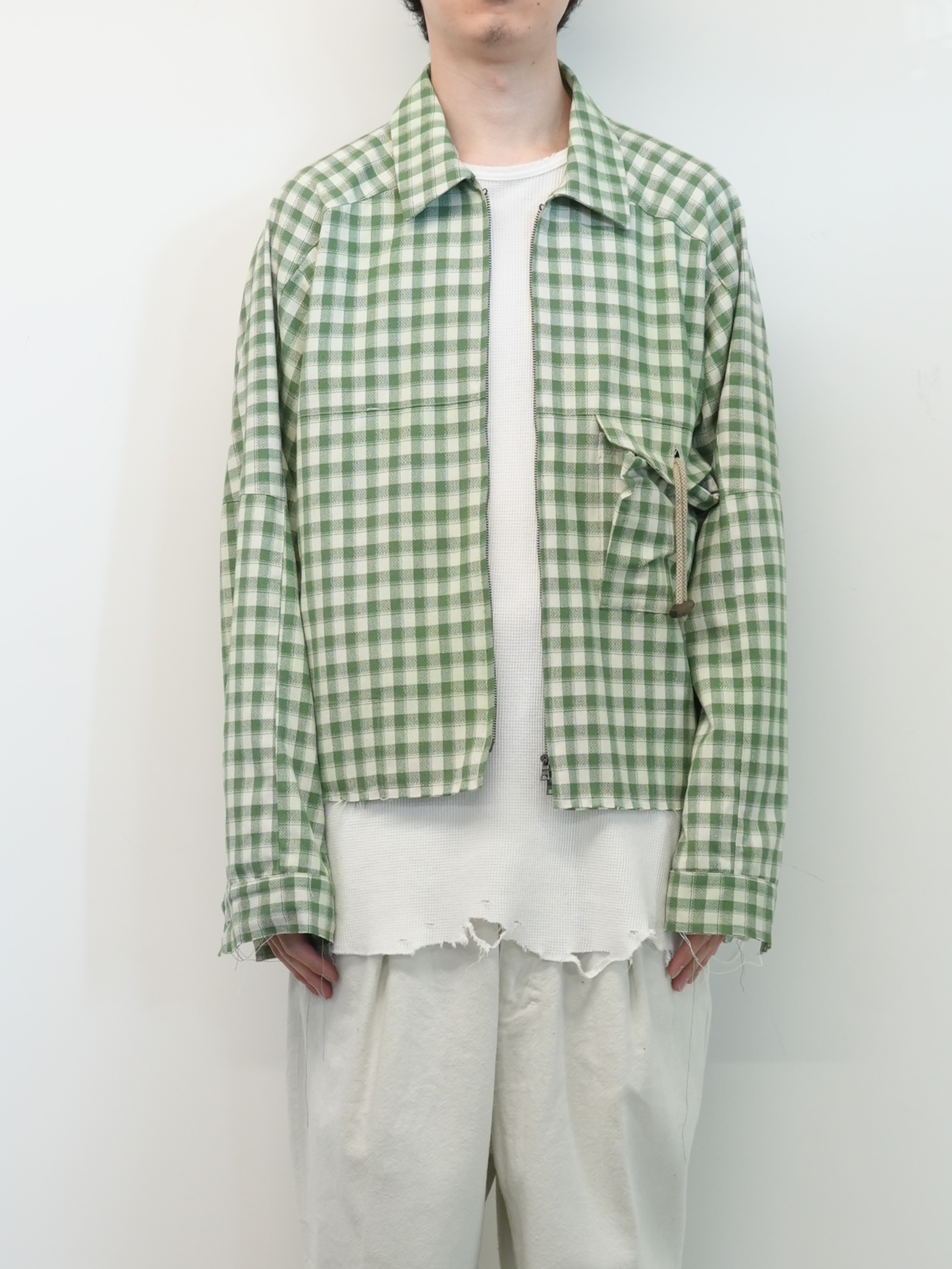 C/R CHECK SHORT ZIPUP SHIRT(GREEN)