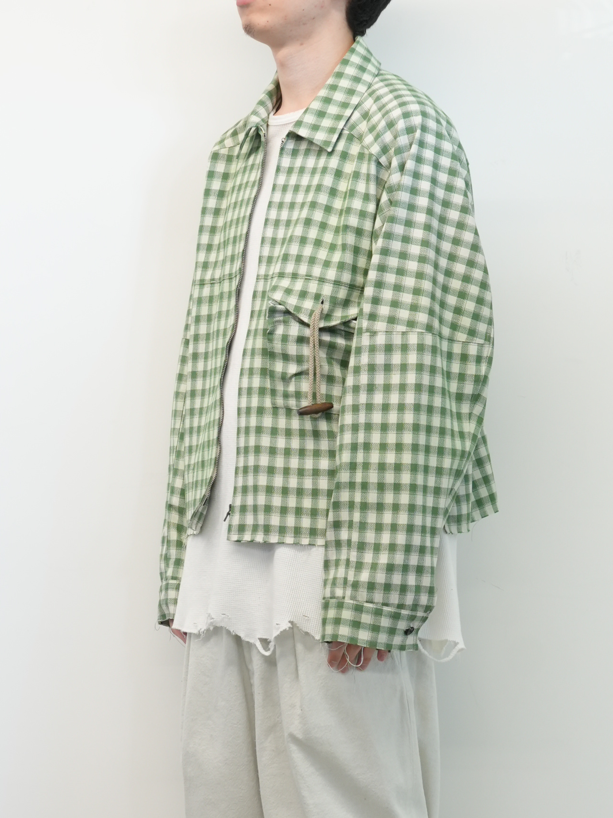 C/R CHECK SHORT ZIPUP SHIRT(GREEN)