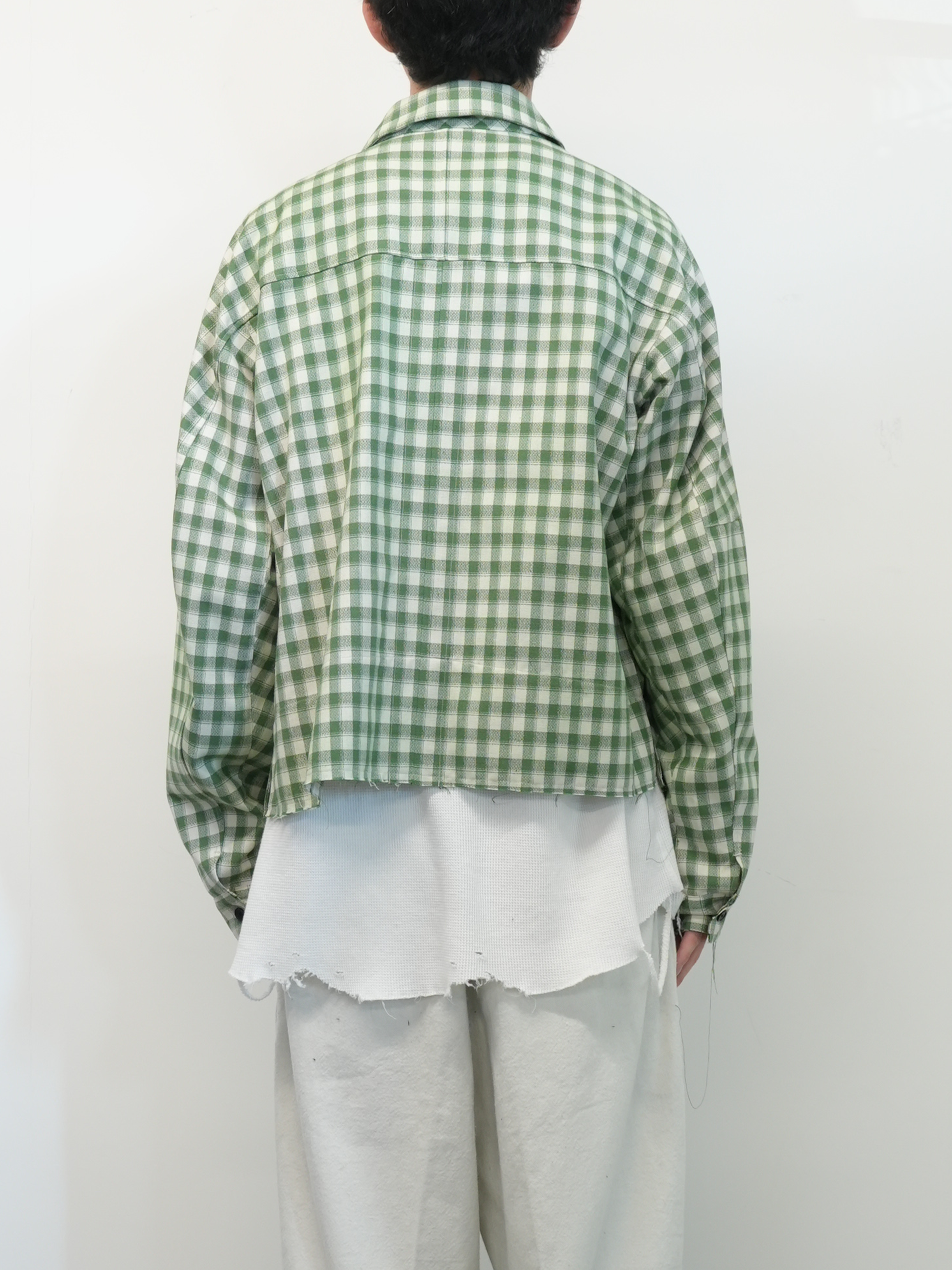 C/R CHECK SHORT ZIPUP SHIRT(GREEN)