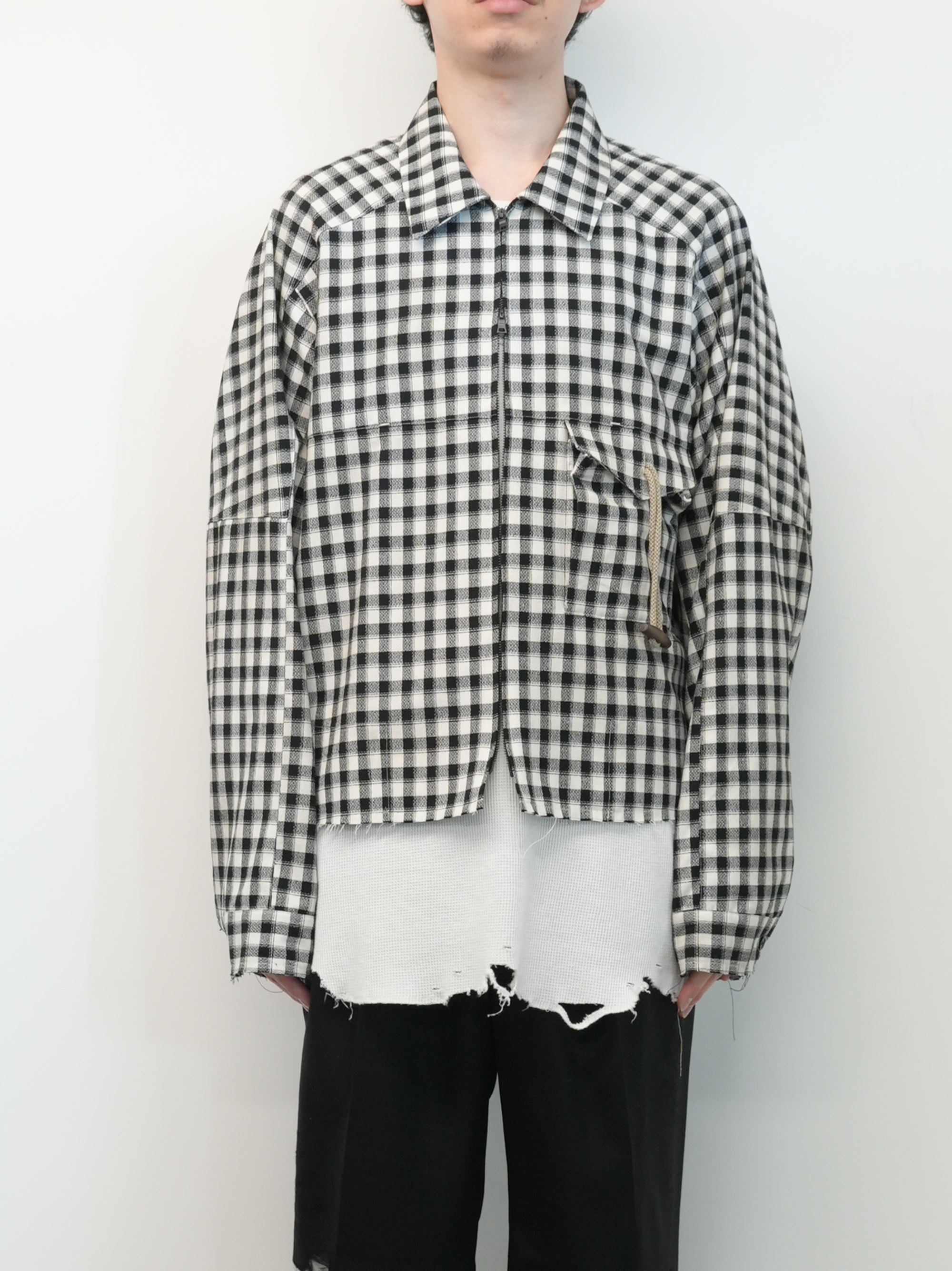 C/R CHECK SHORT ZIPUP SHIRT(BLACK)