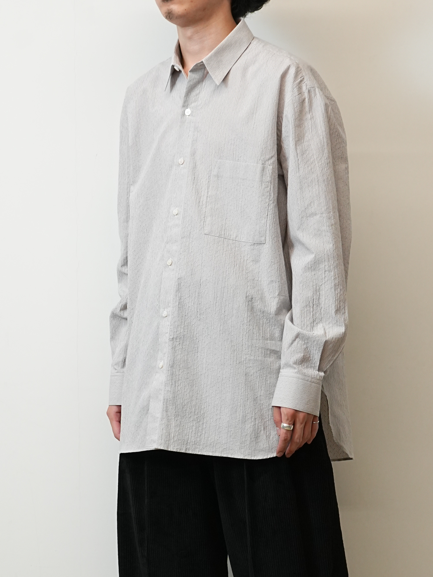 HANDMADE MEN'S CLASSIC COLLAR SHIRT(CREAM WITH BLUE CHECKS)
