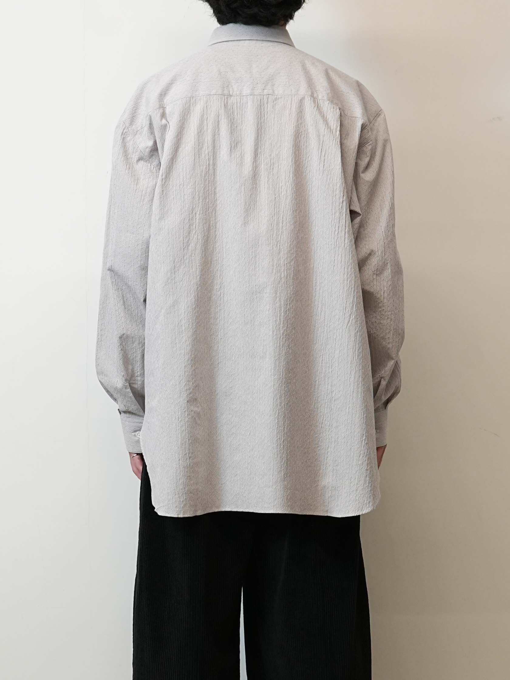 HANDMADE MEN'S CLASSIC COLLAR SHIRT(CREAM WITH BLUE CHECKS)