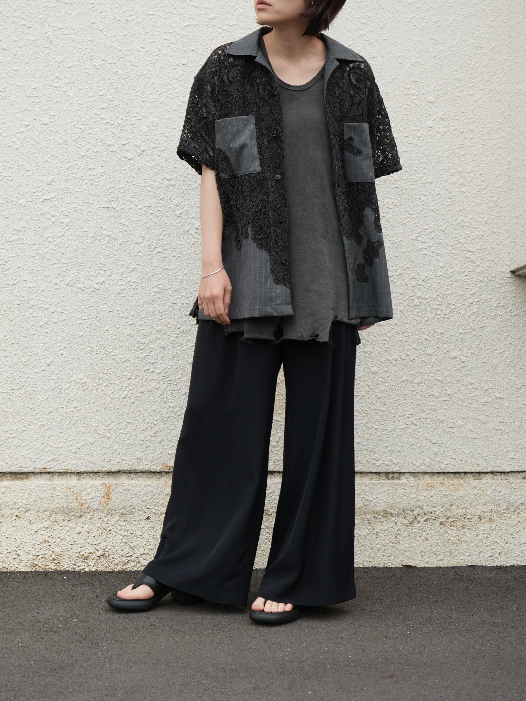 COMBINE EMBROIDERY OPEN COLLAR SHIRTS
