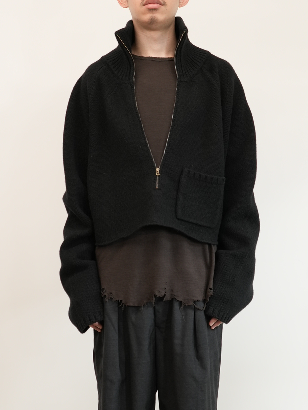 SHORT LENGTH HALFZIP KNIT(BLACK)