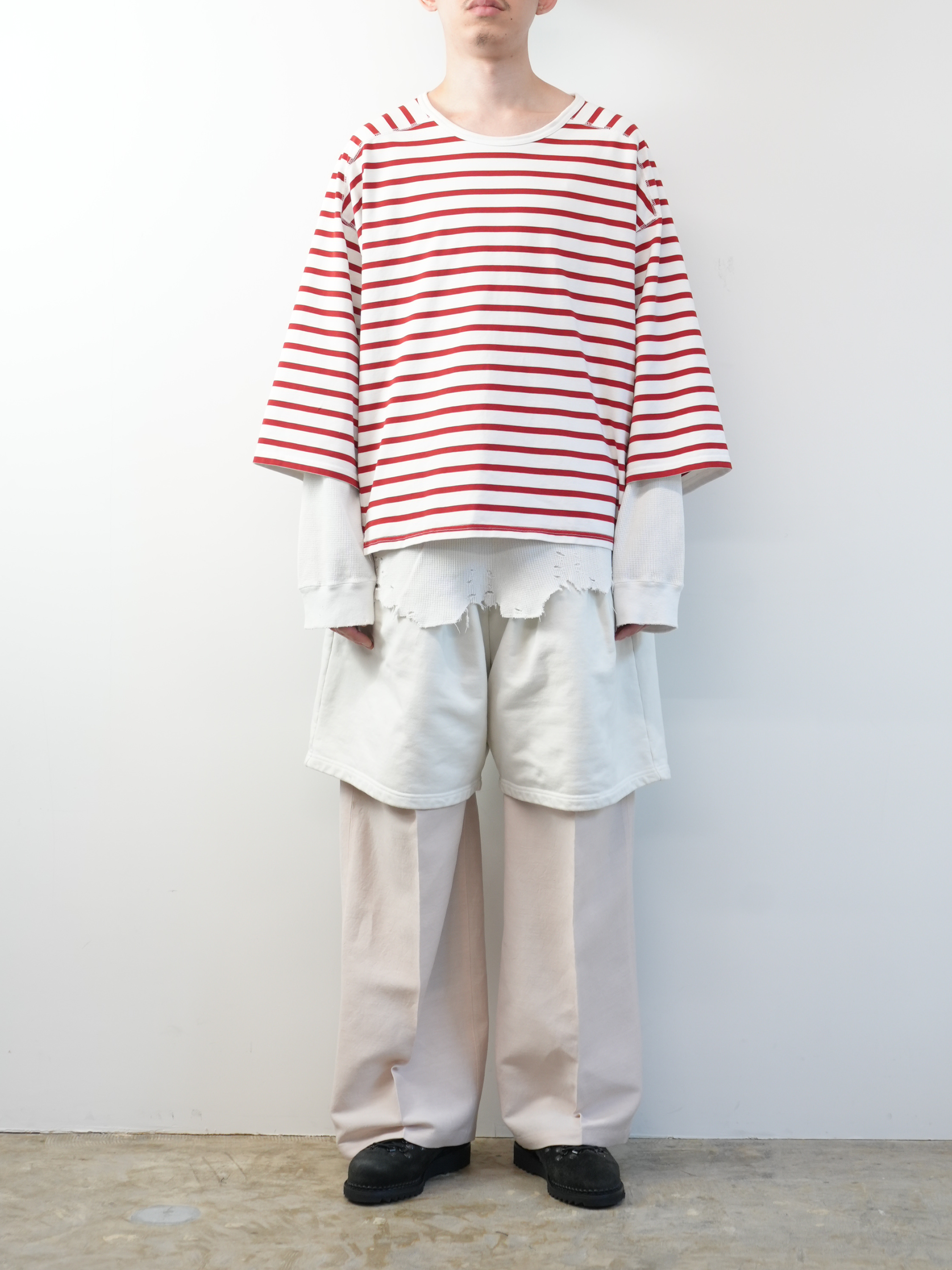 BORDER LAYERED LS SHIRT(WHITE/RED)