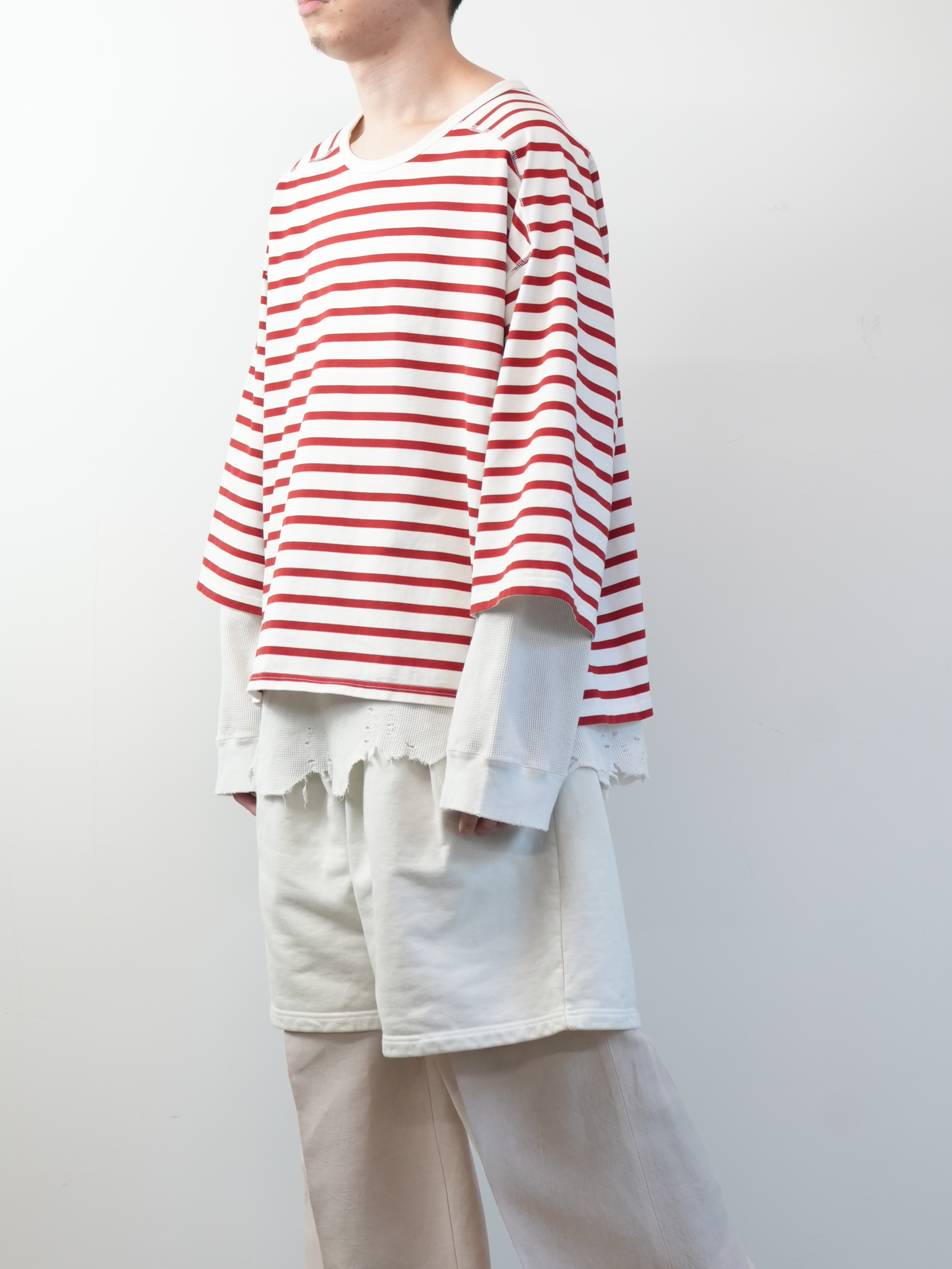 BORDER LAYERED LS SHIRT(WHITE/RED)