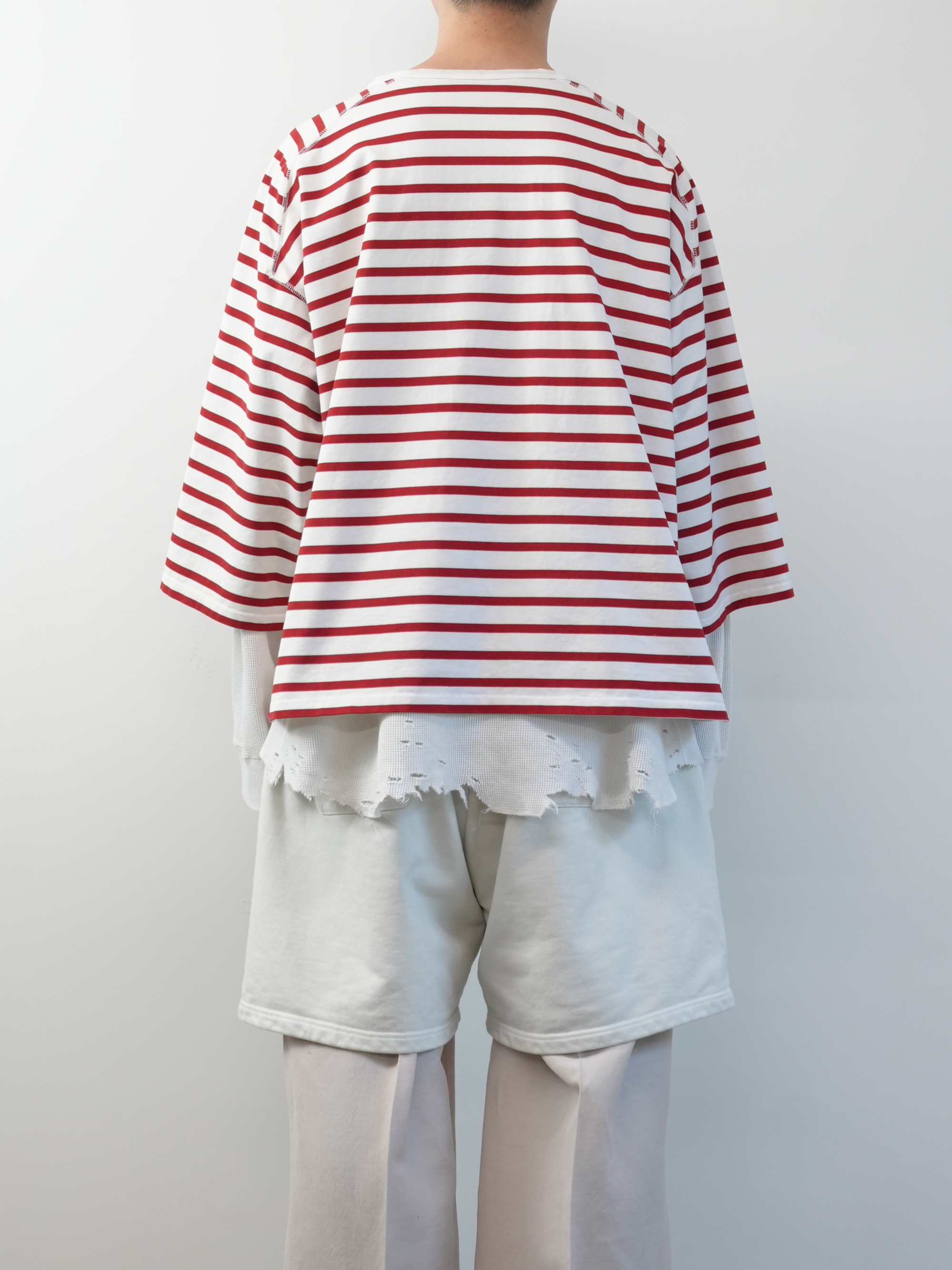 BORDER LAYERED LS SHIRT(WHITE/RED)