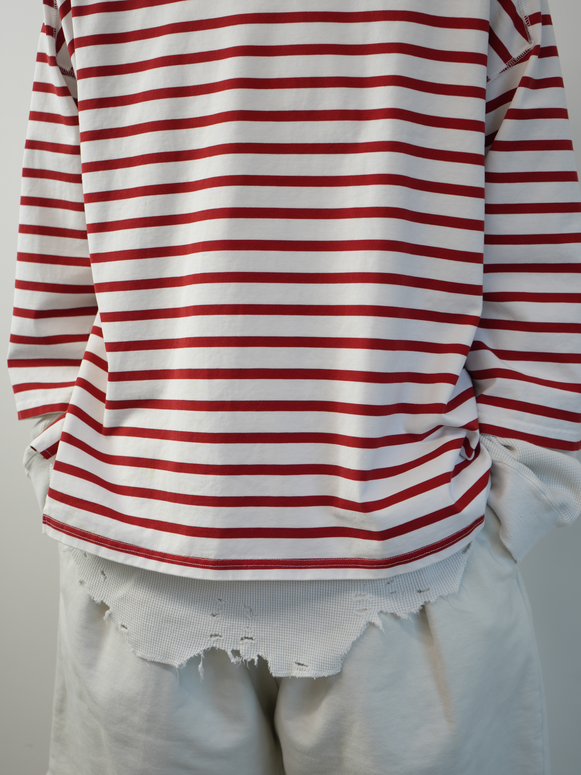 BORDER LAYERED LS SHIRT(WHITE/RED)