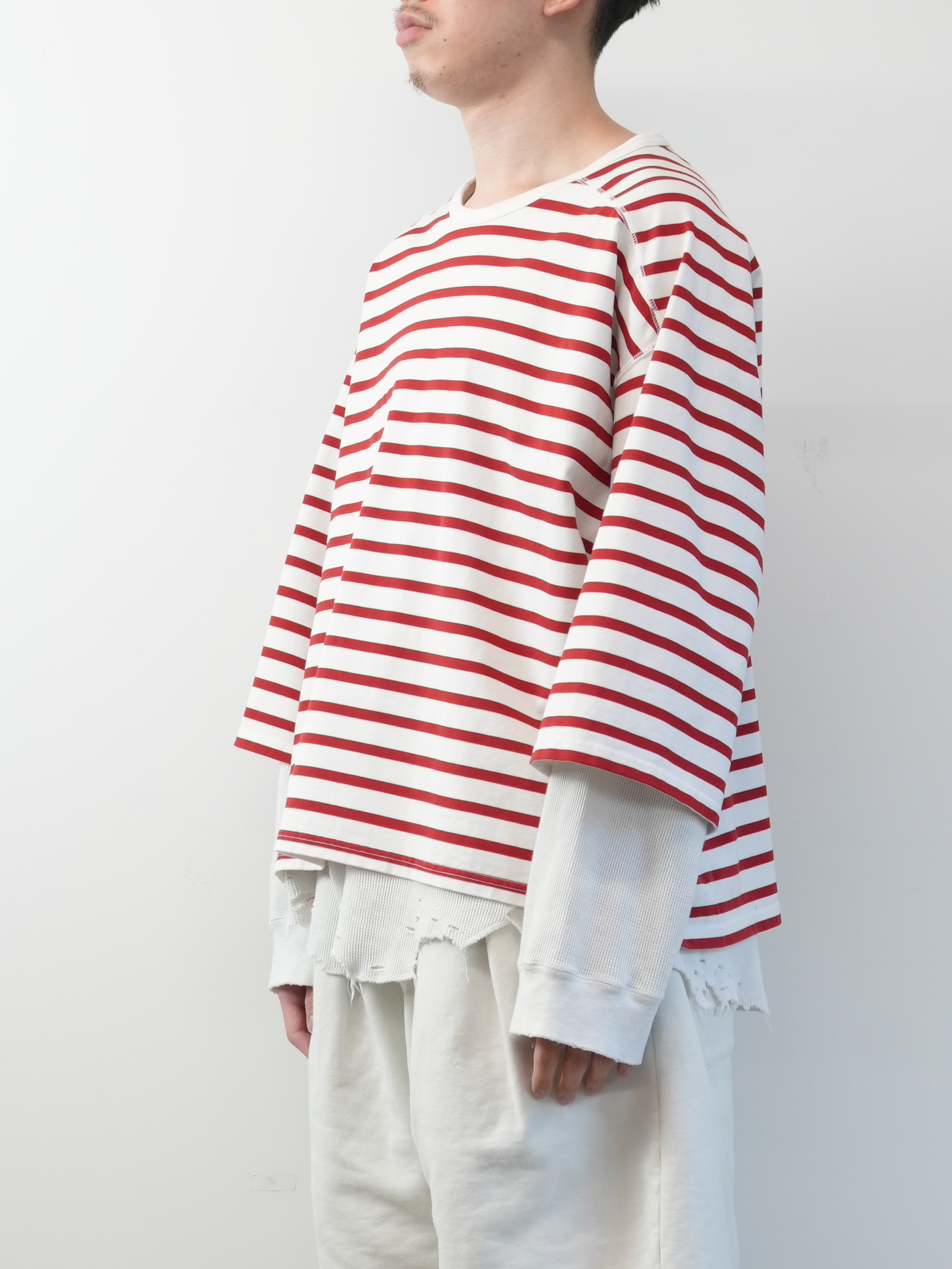 BORDER LAYERED LS SHIRT(WHITE/RED)