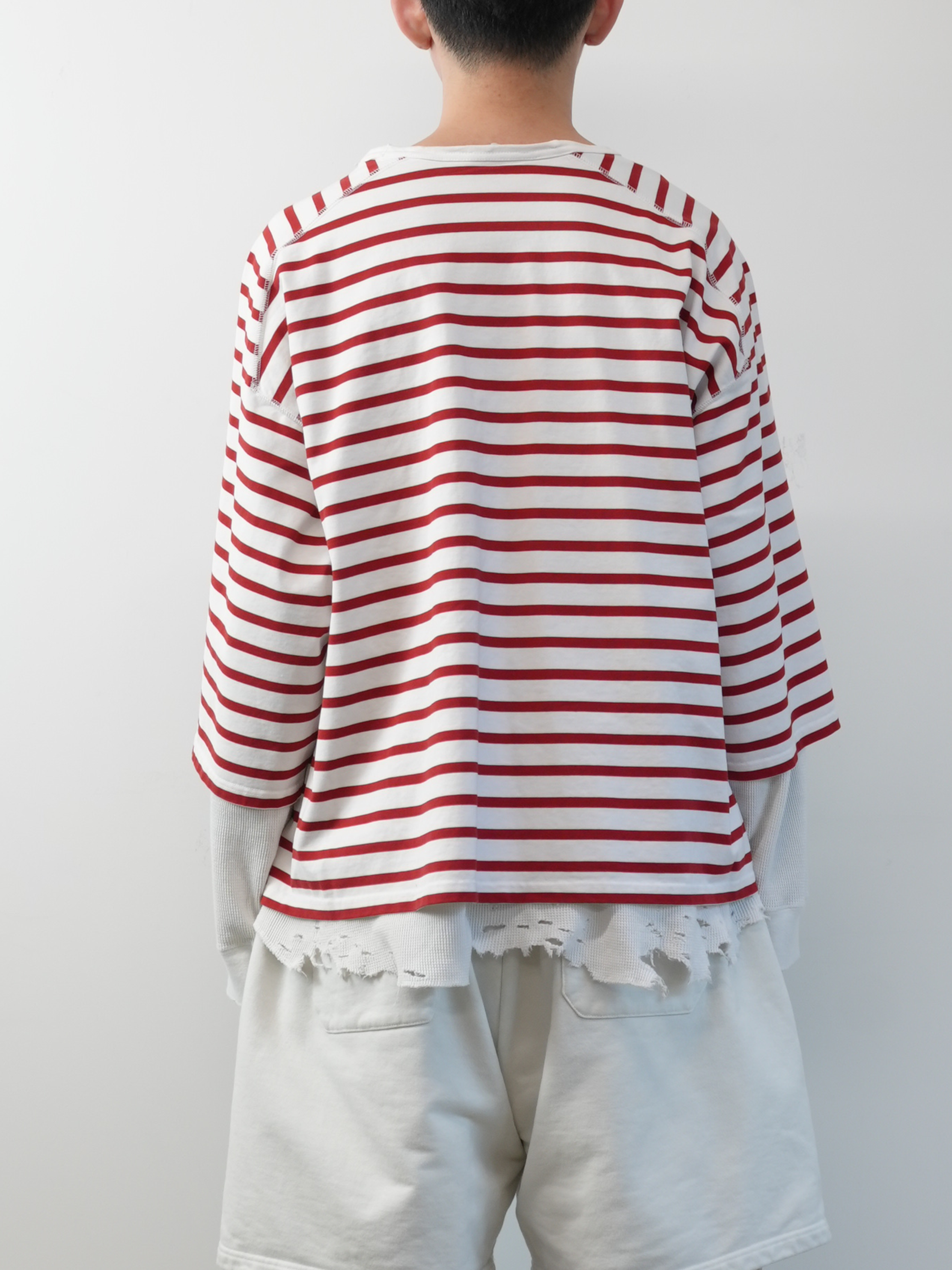 BORDER LAYERED LS SHIRT(WHITE/RED)