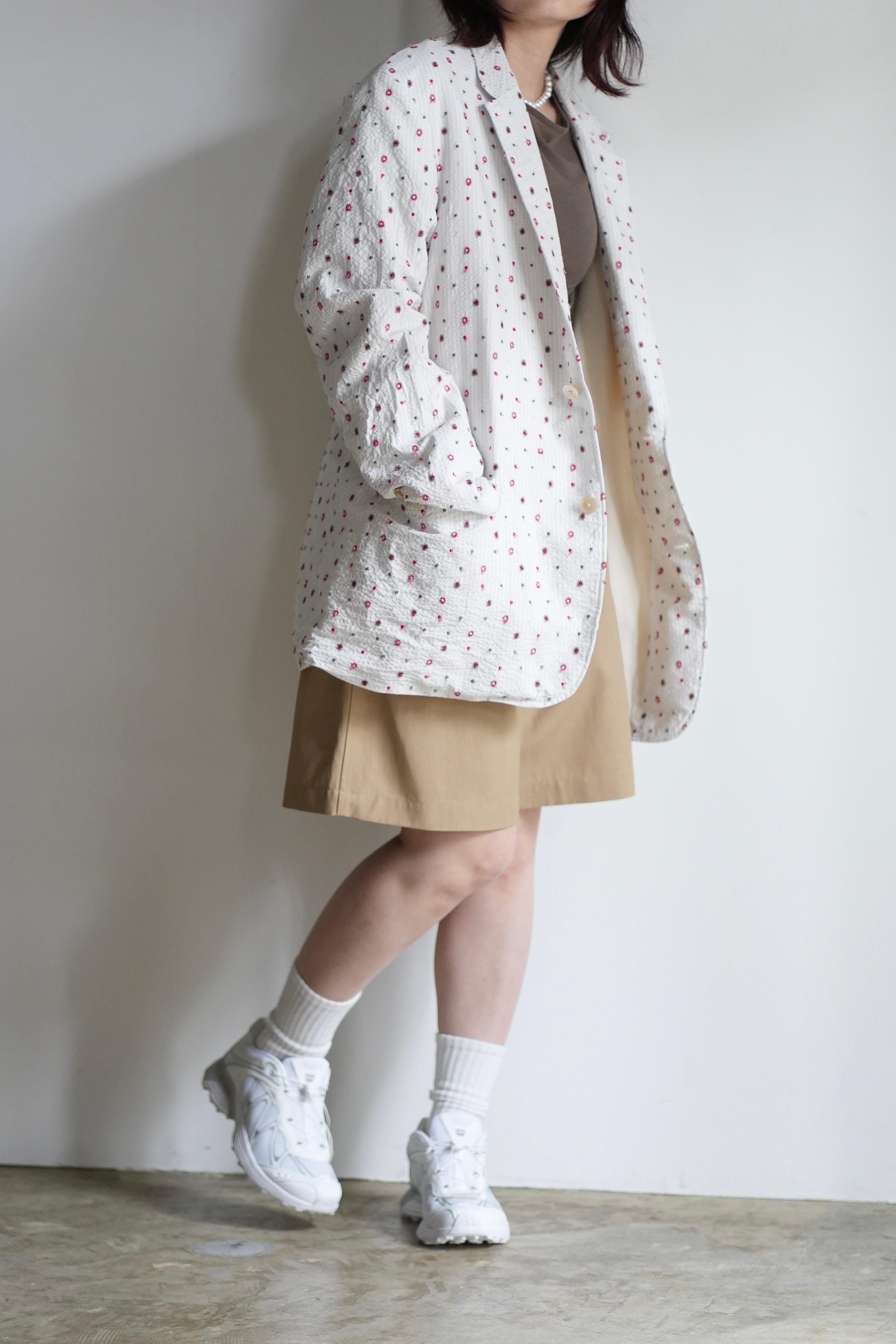 Seersucker Notched Lapel Single Jacket