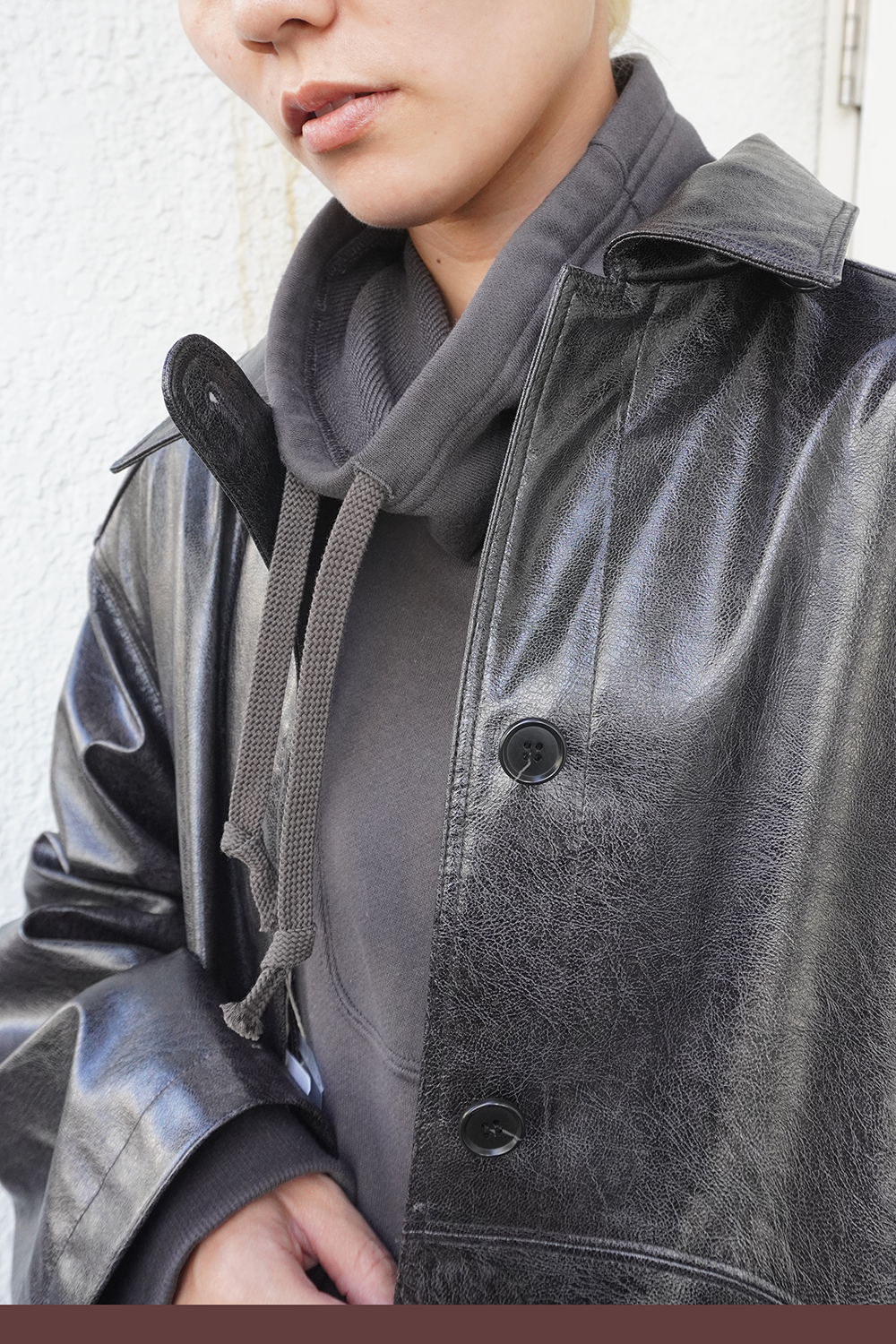 Vegan Leather Belted Jacket(Black)