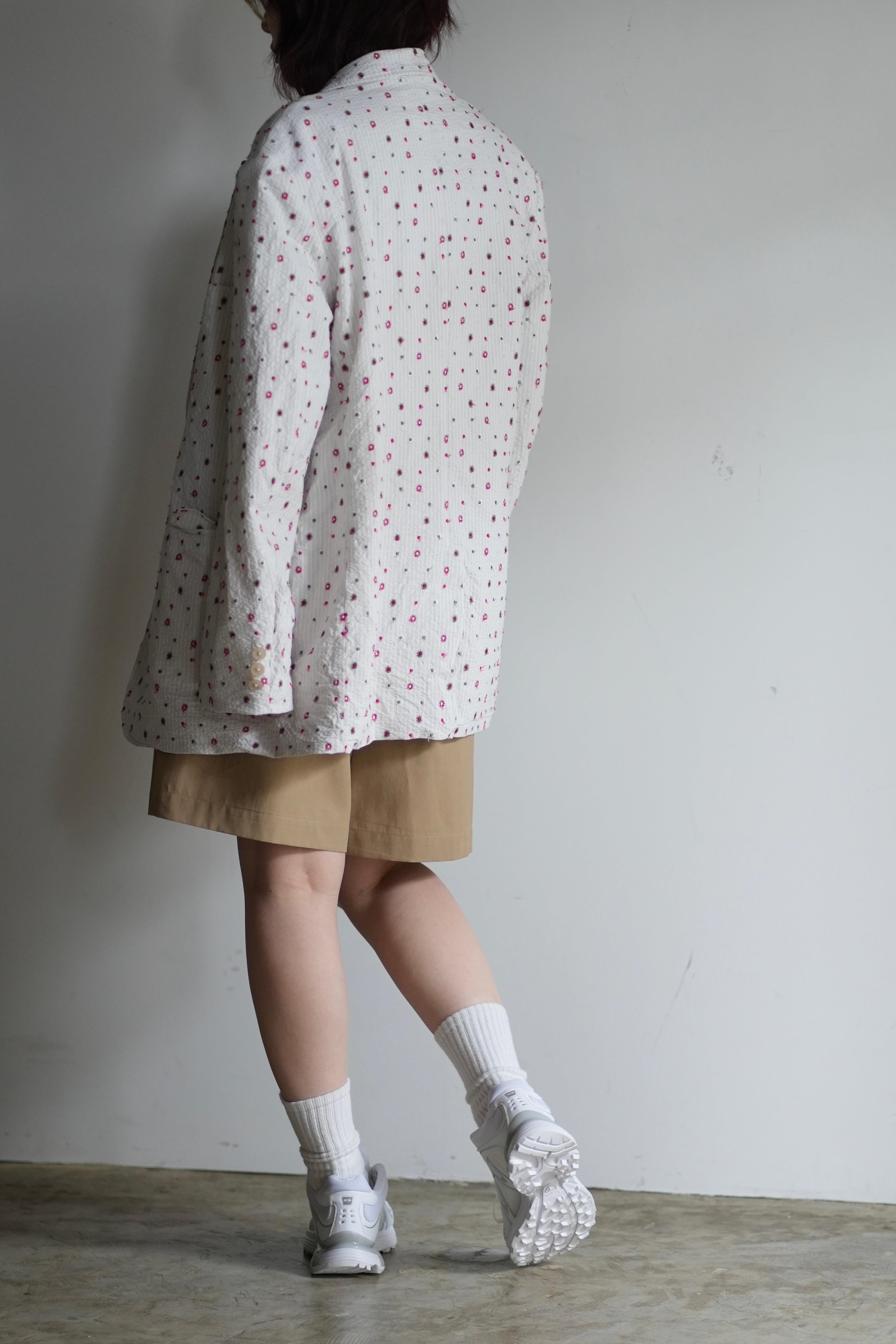 Seersucker Notched Lapel Single Jacket