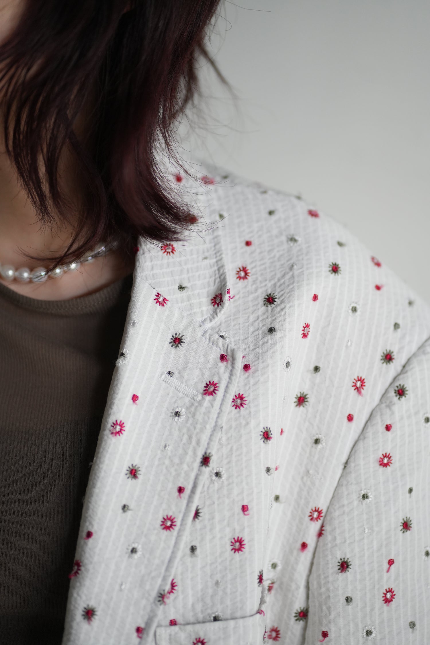 Seersucker Notched Lapel Single Jacket