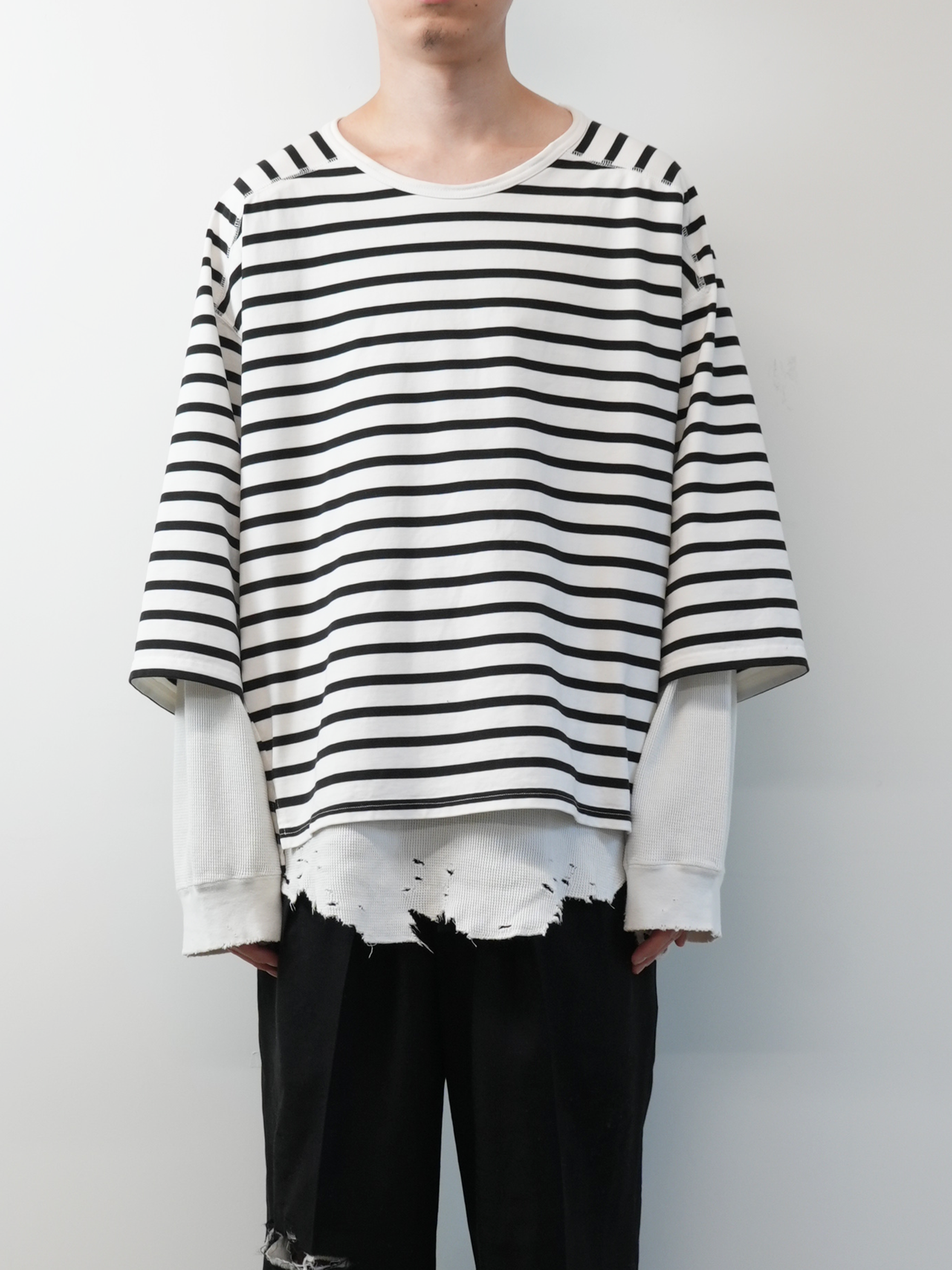 BORDER LAYERED LS SHIRT(WHITE/BLACK)