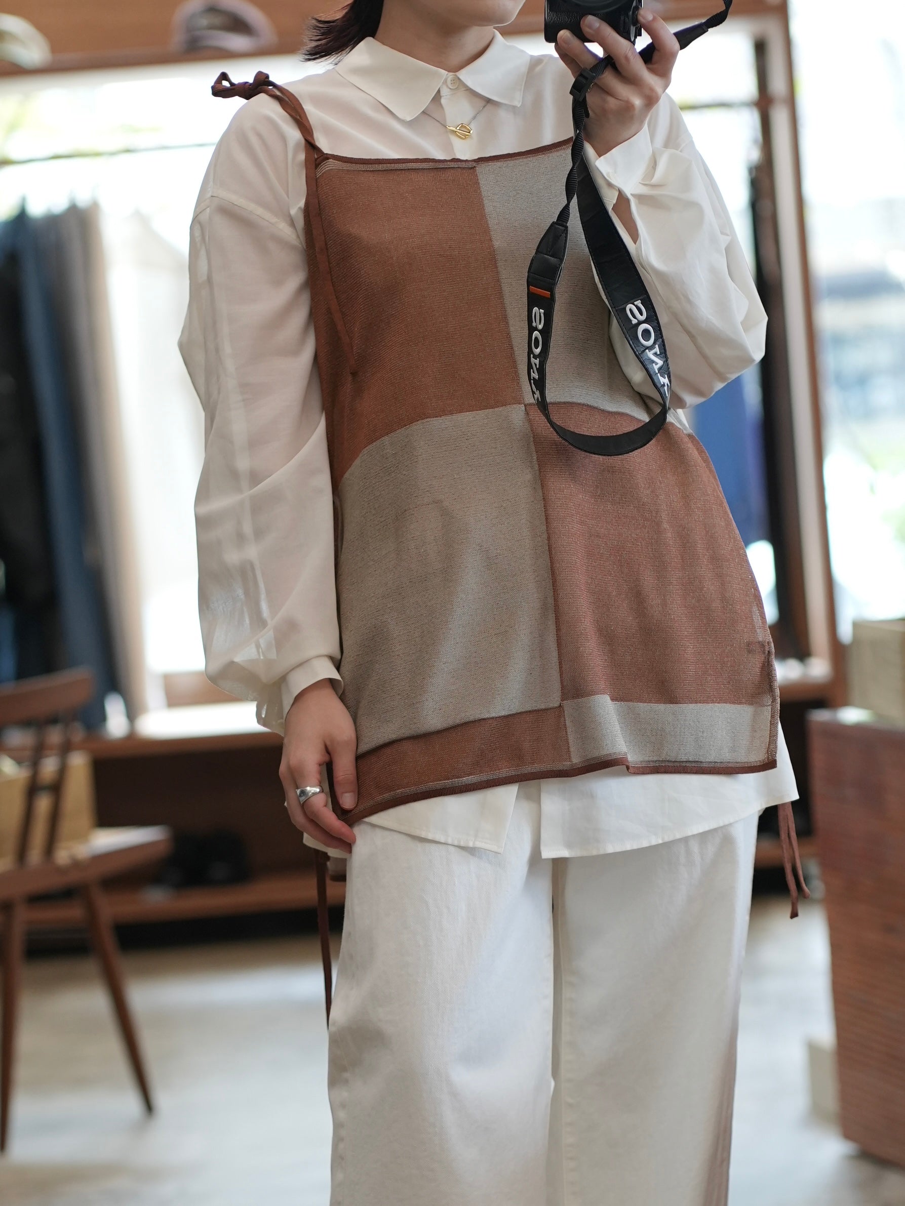 BLOCK CHECK KNITTED TOPS