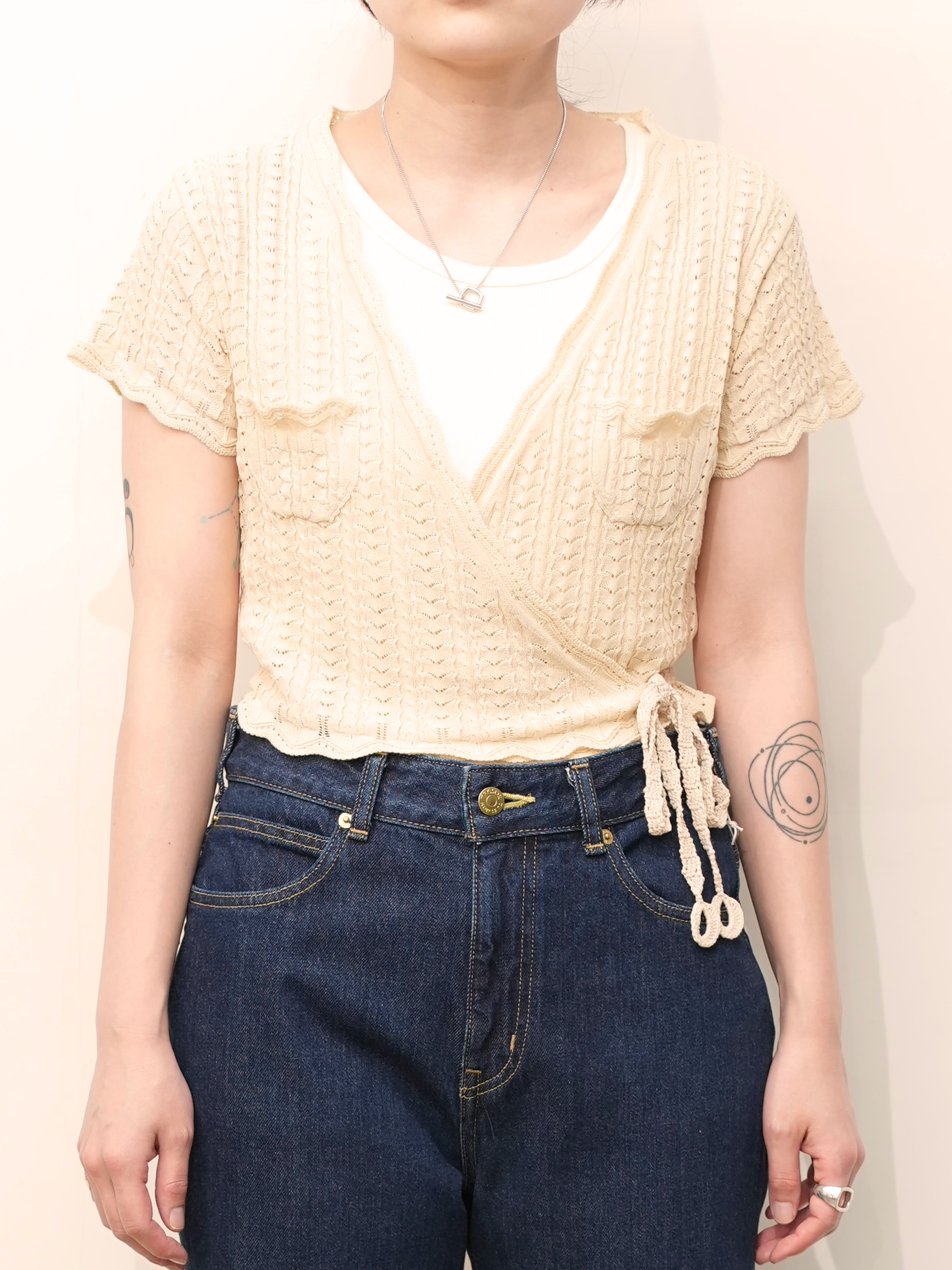 Lace knit cache-coeur top