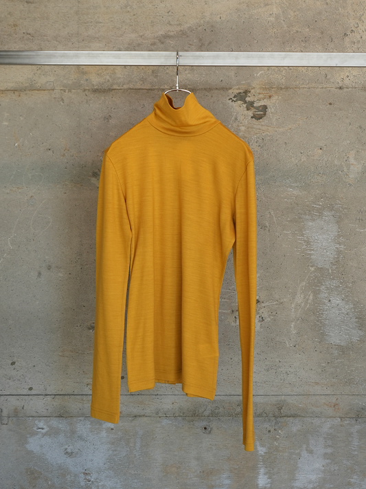 Wool Back Button High Neck Tops(Yellow)