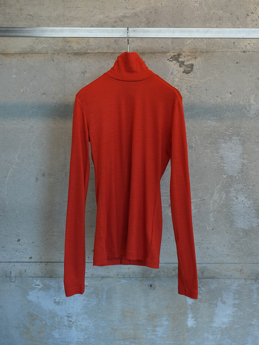 Wool Back Button High Neck Tops(Red)