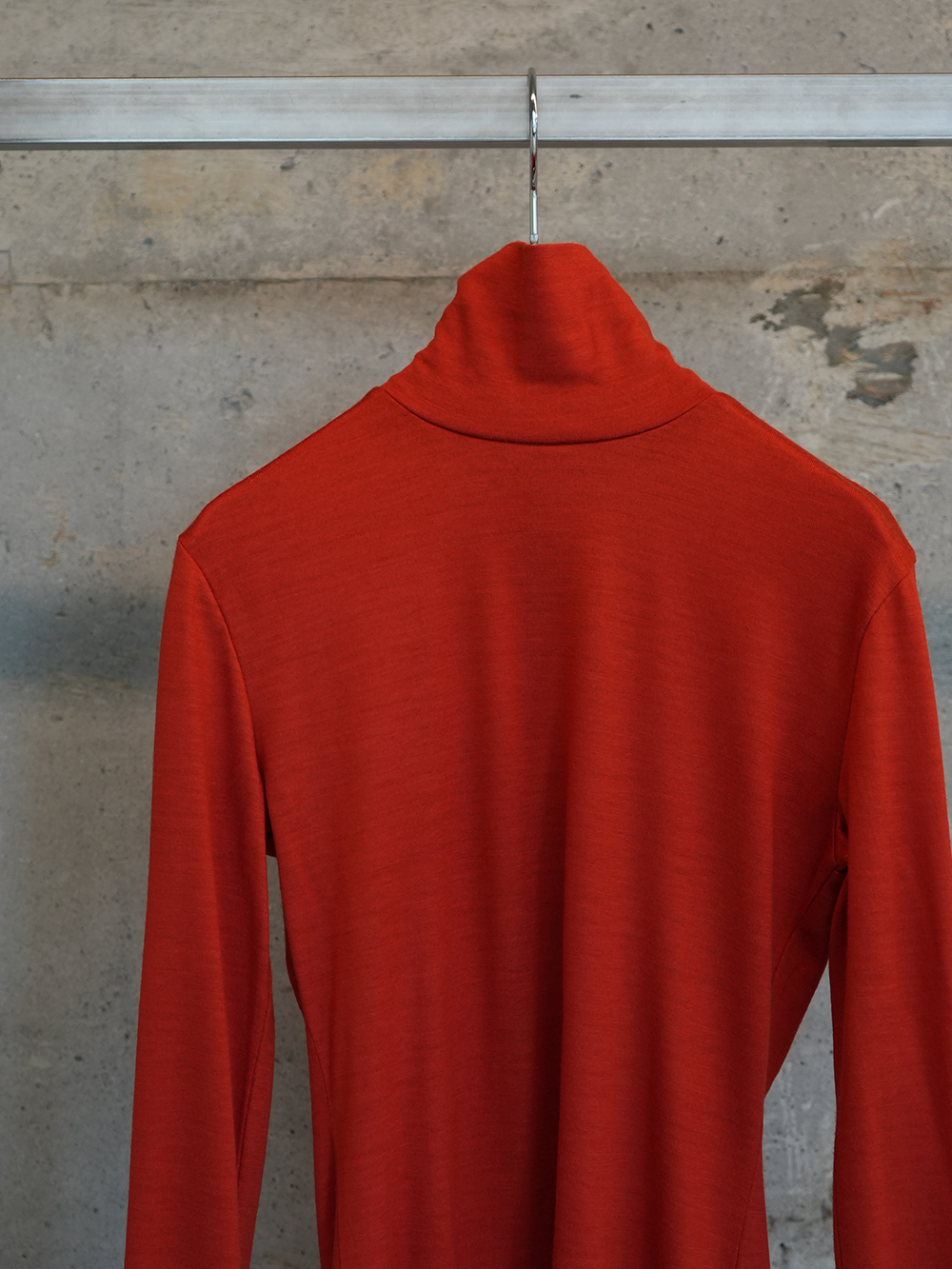 Wool Back Button High Neck Tops(Red)