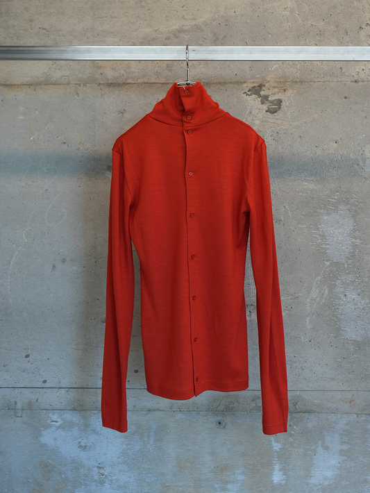 Wool Back Button High Neck Tops(Red)