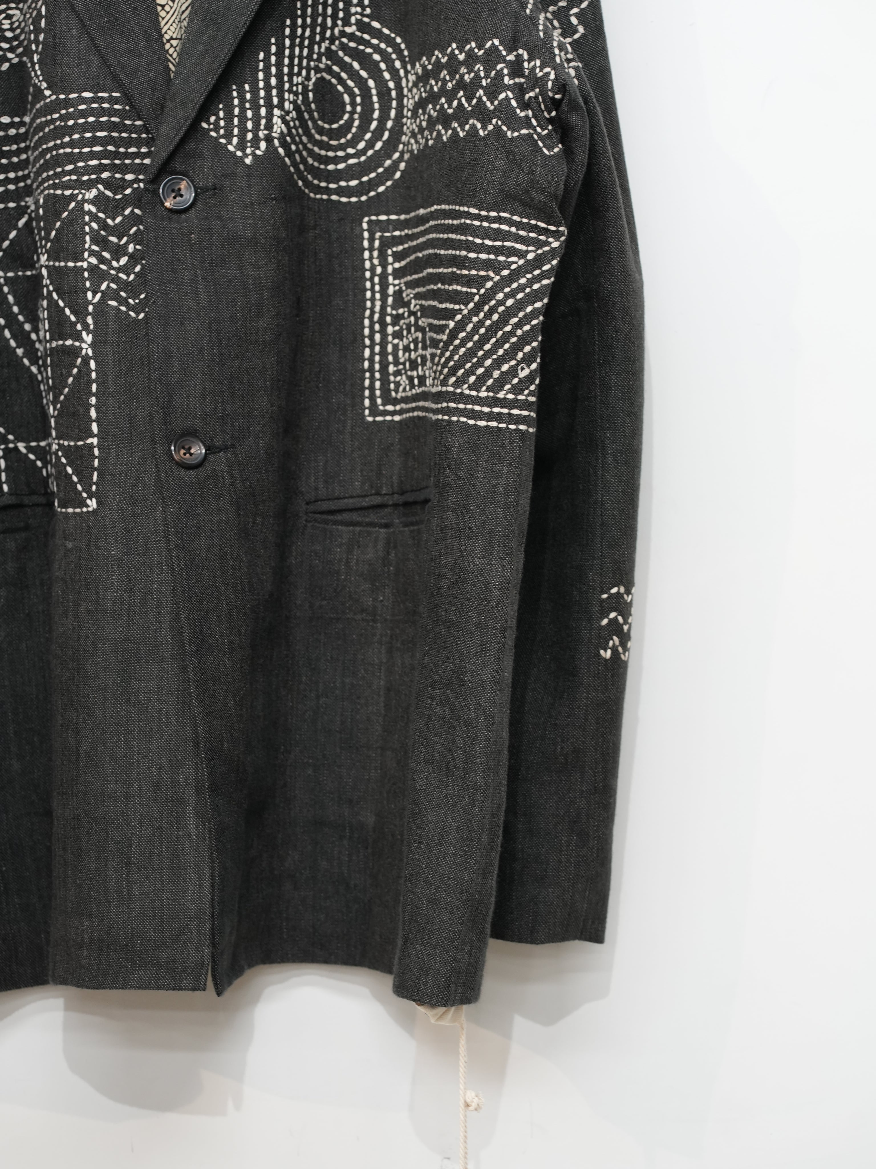 Crash Kantha Blazer(Chacoal/Ecru)