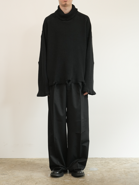 WOOL DAMAGE WIDE SLACKS(BLACK)