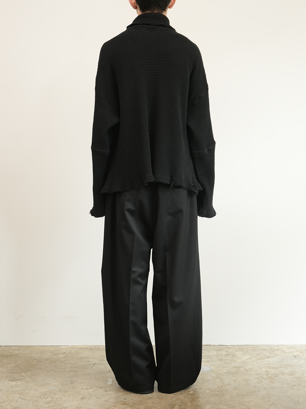 WOOL DAMAGE WIDE SLACKS(BLACK)