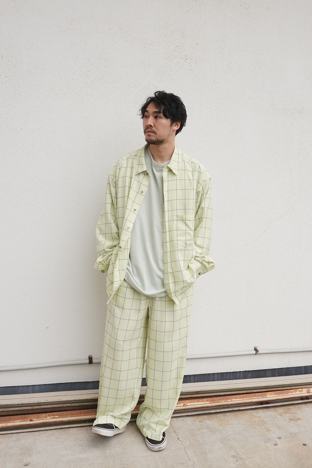 RAYON CHECK CRASH LS SHIRT(MINT)