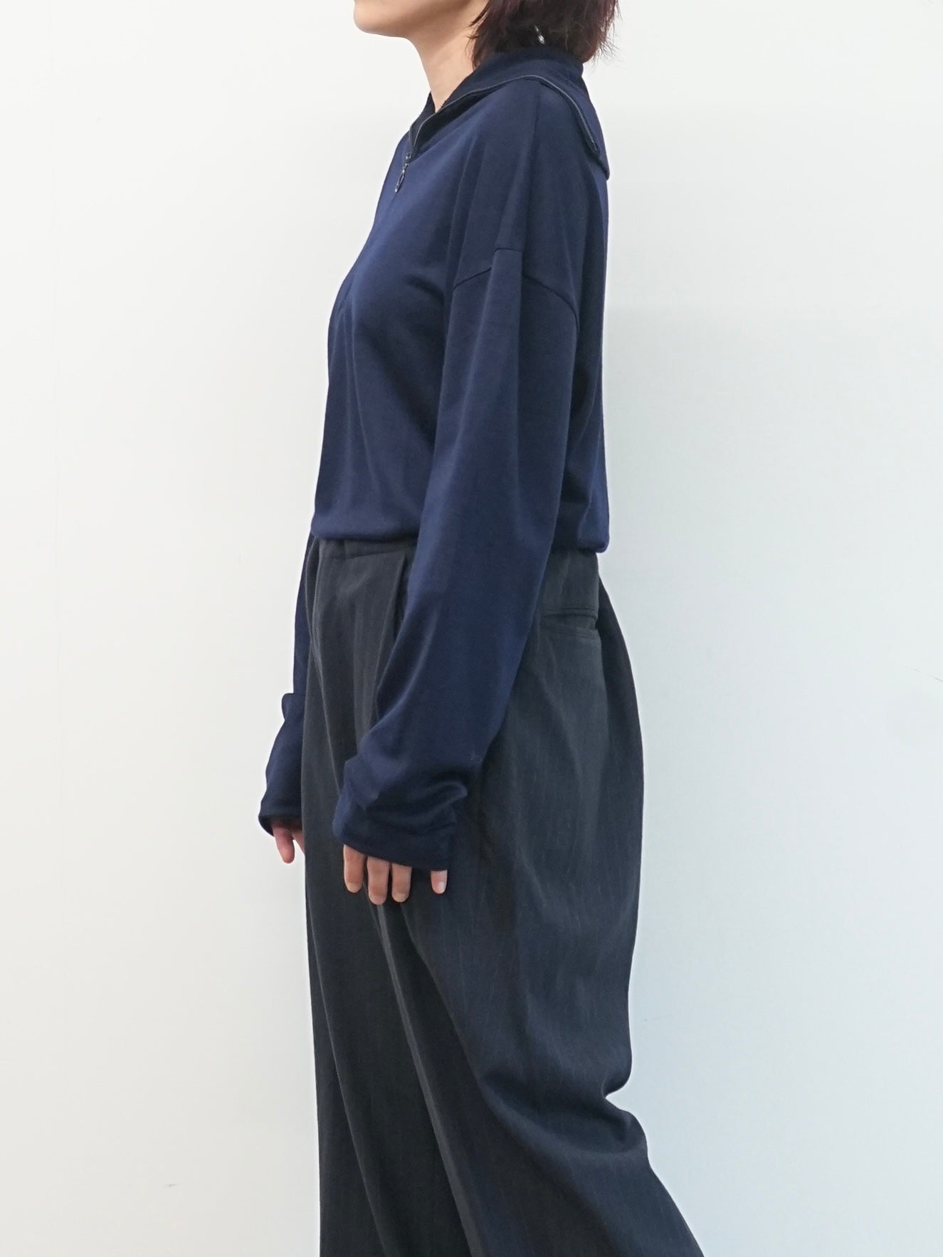 WASHABLE WOOL VOLUME SLEEVE JERSEY(NAVY)