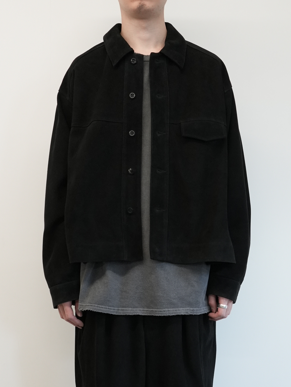 SUEDE SHORT SHIRT JACKET(BLACK)