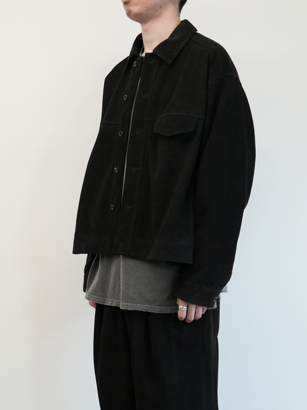 SUEDE SHORT SHIRT JACKET(BLACK)